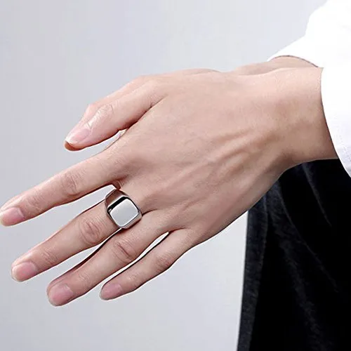 JewelryWe Gioielli Anello da Uomo Donna, Acciaio Inossidabile,Anelli Tono Argento Lucido Sigillo,Colore Argento Misura 30 - immagine 4