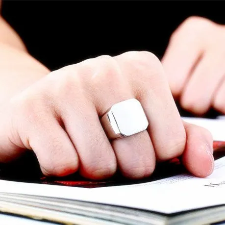 JewelryWe Gioielli Anello da Uomo Donna, Acciaio Inossidabile,Anelli Tono Argento Lucido Sigillo,Colore Argento Misura 30 - immagine 5