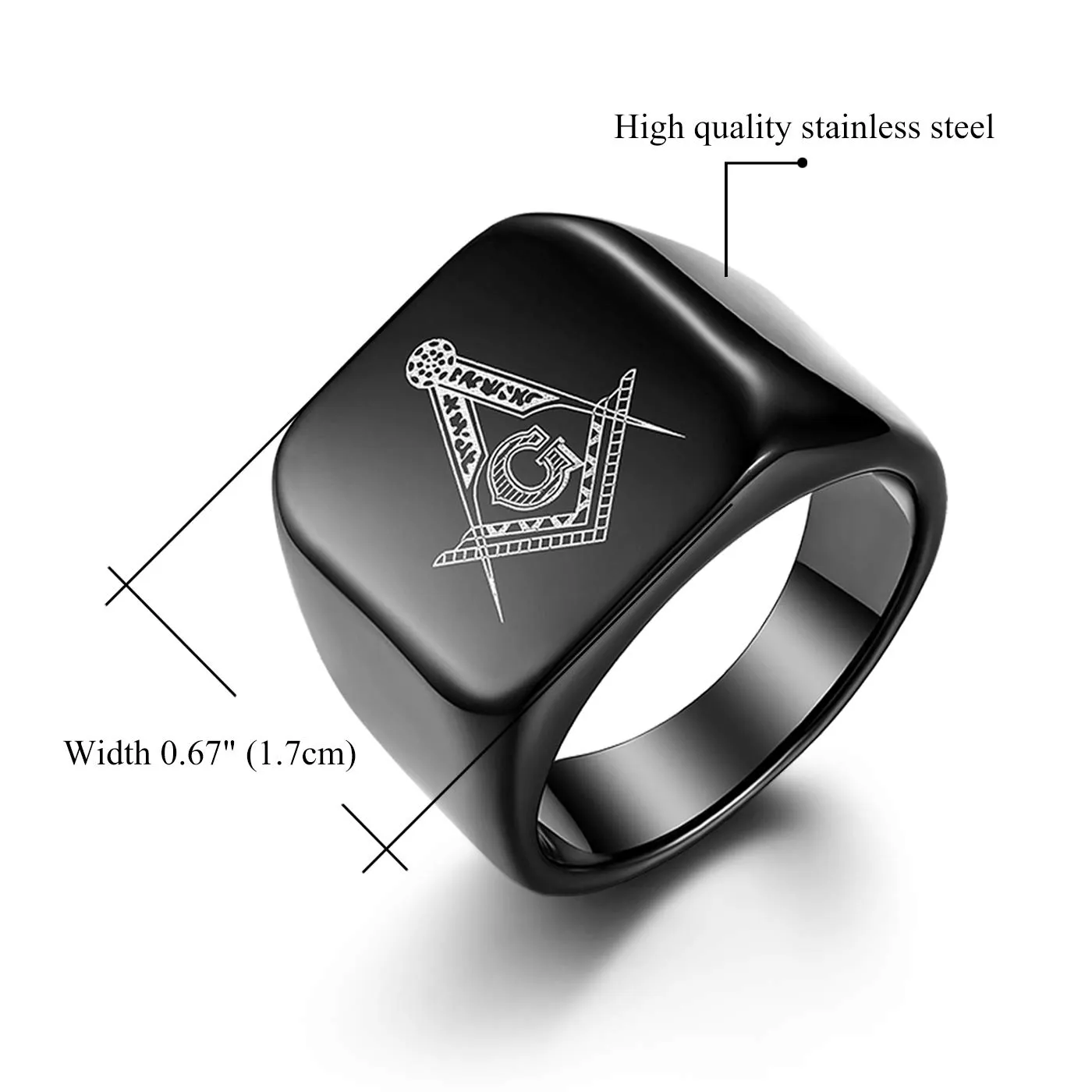 JewelryWe Anello da Uomo Grande con Simbolo Gemelli a Perno Massoneria Anello per Matrimonio, in Acciaio Inossidabile Colore Nero, Regalo - immagine 5