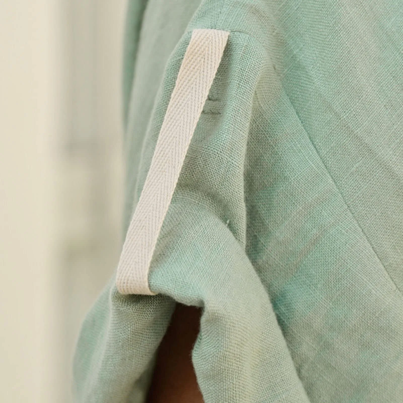 BOTCAM Camicia da notte da uomo, a maniche corte, caftano, da uomo, in cotone, lino, con scollo a V, con tasche, comoda e traspirante, thobe sciolto, caftano, da uomo, lungo lato, verde, XXXL - immagine 6
