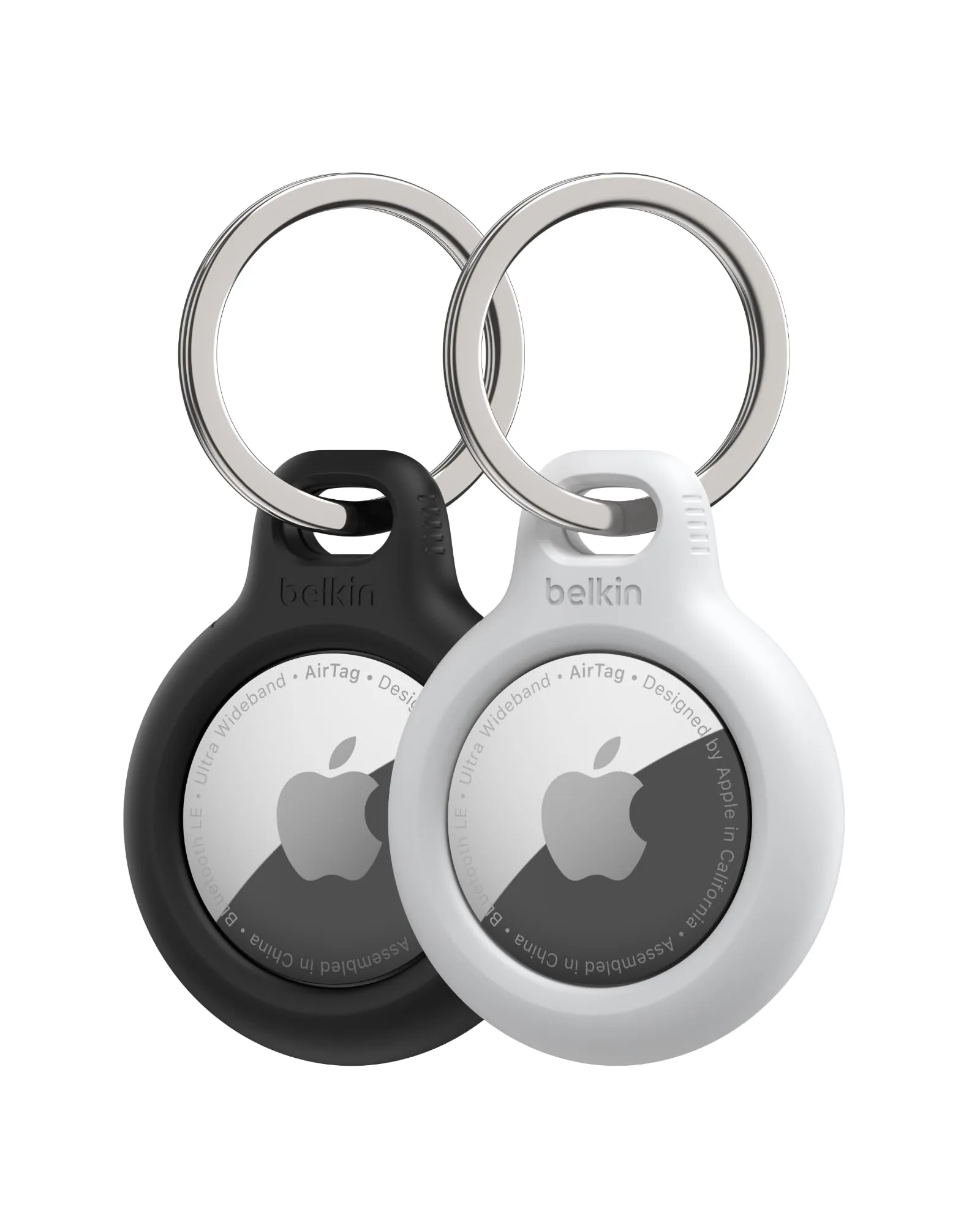 Belkin Portachiavi per Apple AirTag (2 pezzi), Custodia con Anello Porta per AirTag, Antigraffio, Design Aperto, Bordi Rialzati per Uso con Chiavi, Animali Domestici, Bagagli, Nero e Bianco - immagine 1