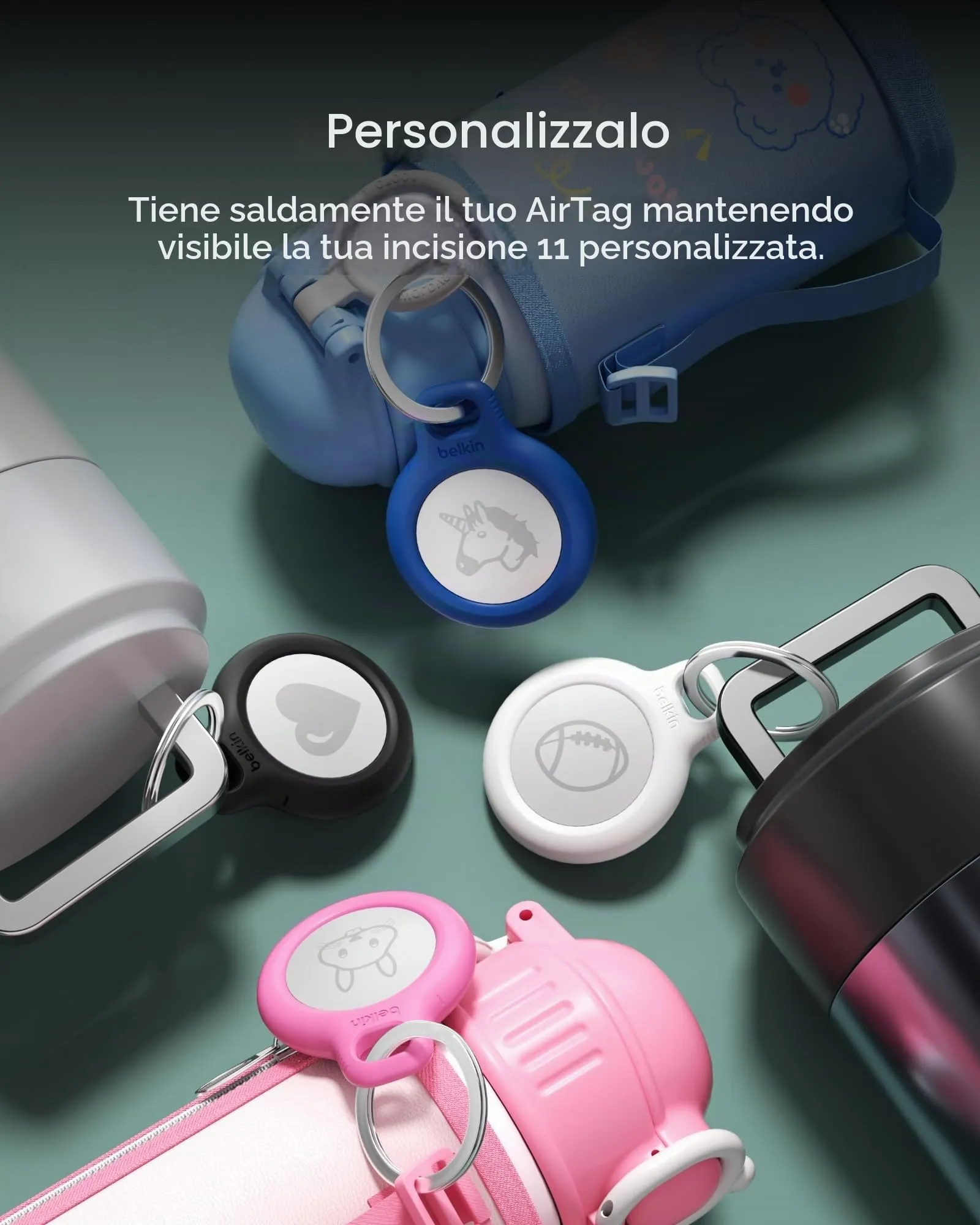 Belkin Portachiavi per Apple AirTag (2 pezzi), Custodia con Anello Porta per AirTag, Antigraffio, Design Aperto, Bordi Rialzati per Uso con Chiavi, Animali Domestici, Bagagli, Nero e Bianco - immagine 7