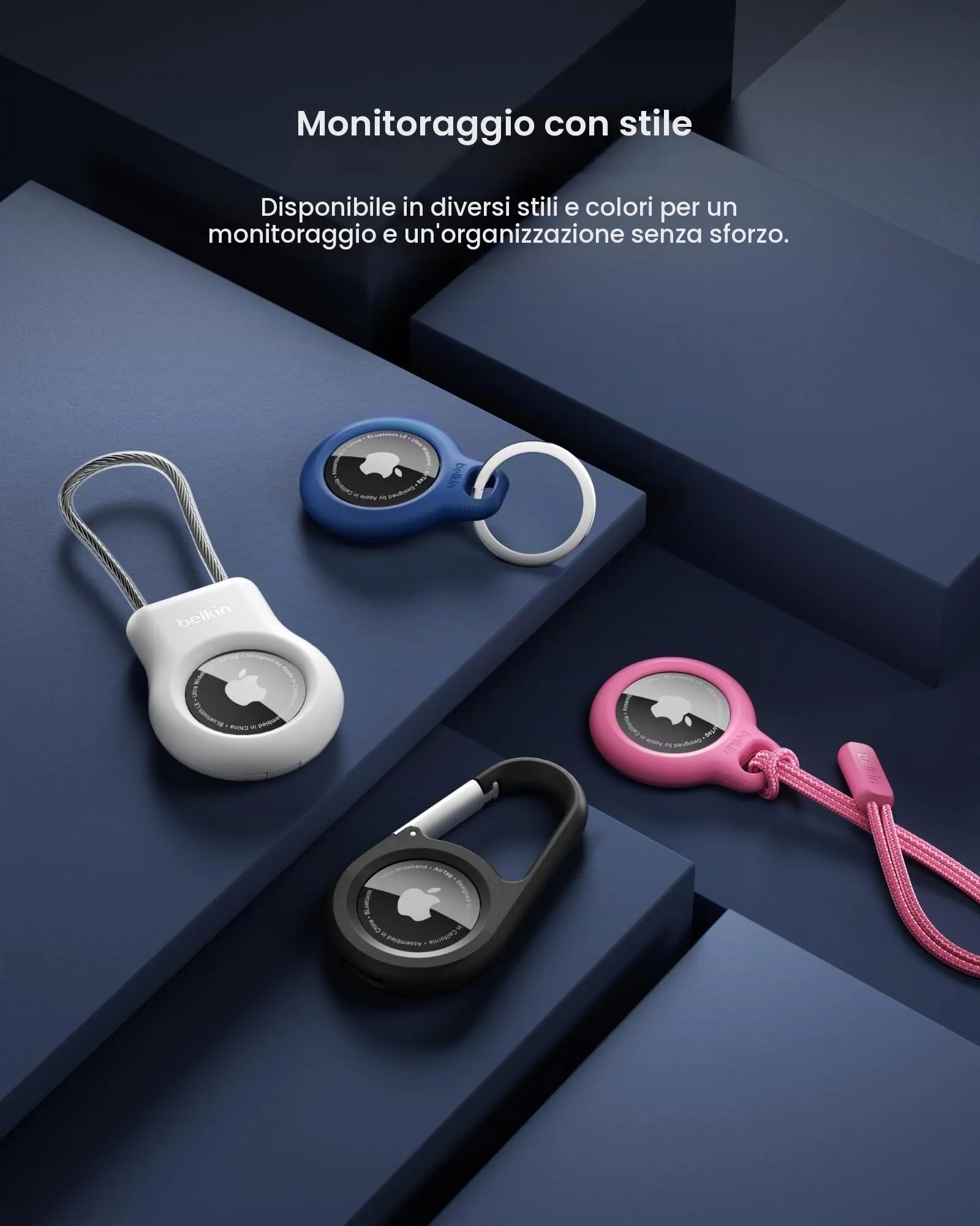 Belkin Portachiavi per Apple AirTag (2 pezzi), Custodia con Anello Porta per AirTag, Antigraffio, Design Aperto, Bordi Rialzati per Uso con Chiavi, Animali Domestici, Bagagli, Nero e Bianco - immagine 8