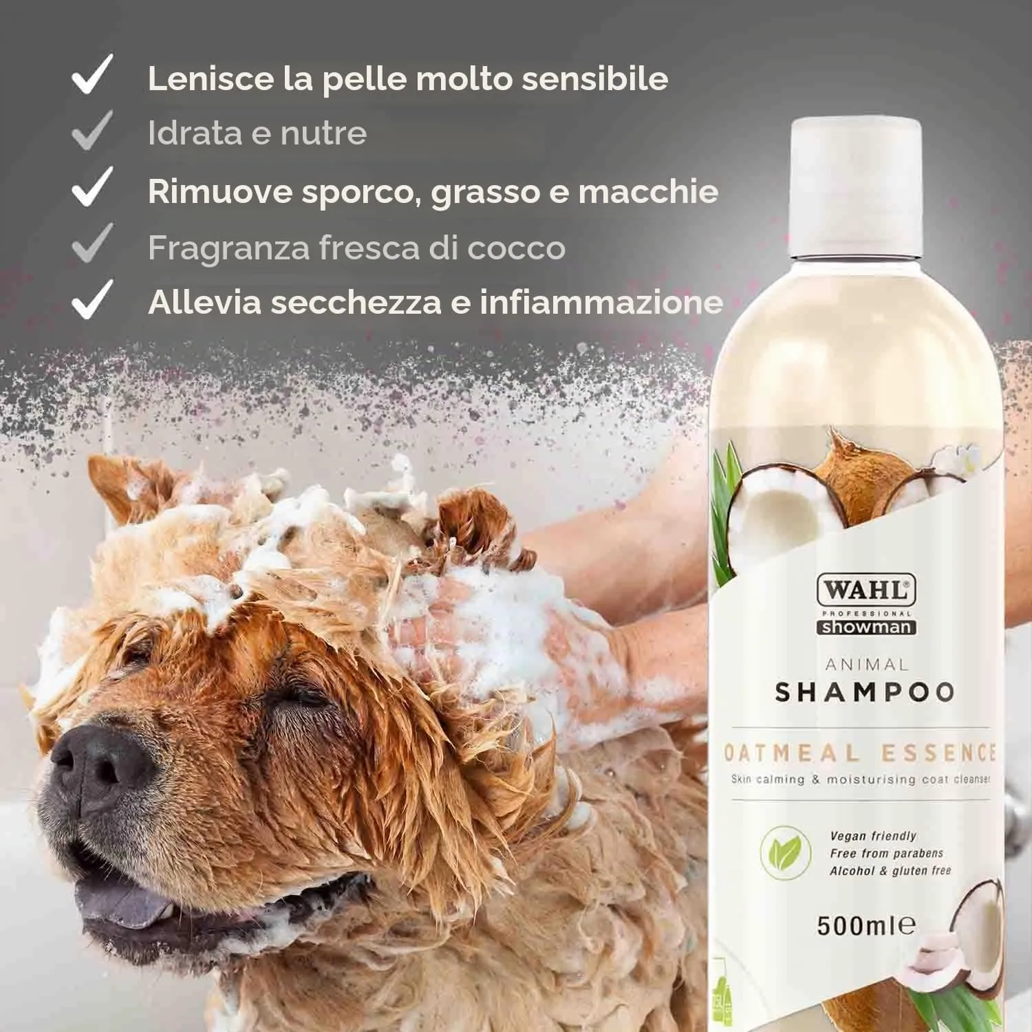 Wahl Oatmeal Essence Shampoo pelli sensibili per cani, concentrato 500 ml - immagine 4