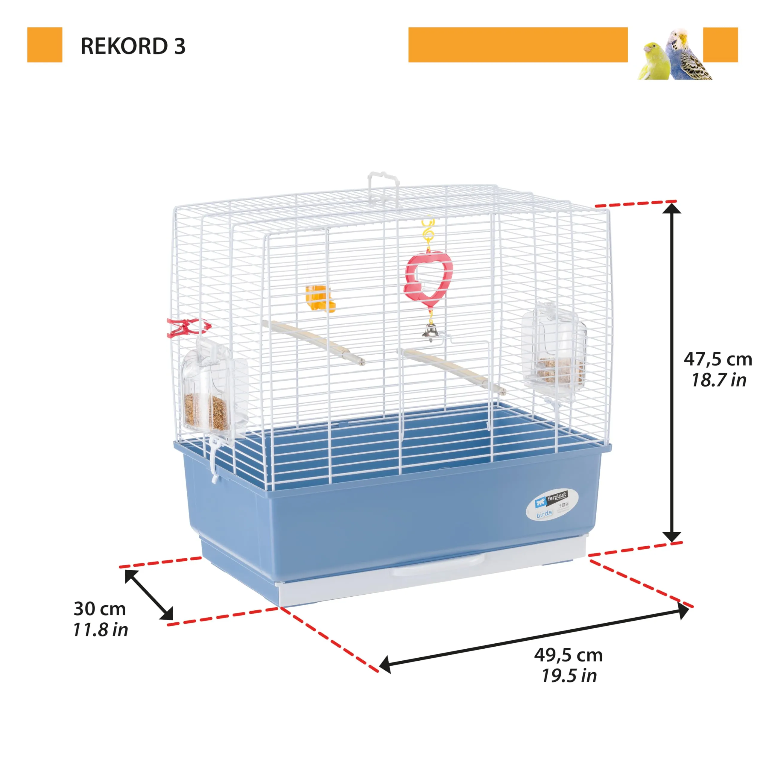 Ferplast Gabbia per Canarini REKORD 3 Gabbia per Uccelli con Mangiatoie Girevoli, Posatoi, Beverini e Altalena, Metallo Verniciato e Fondo in Plastica con Cassetto Igienico, 49 x 30 x h 49 cm bianco - immagine 5
