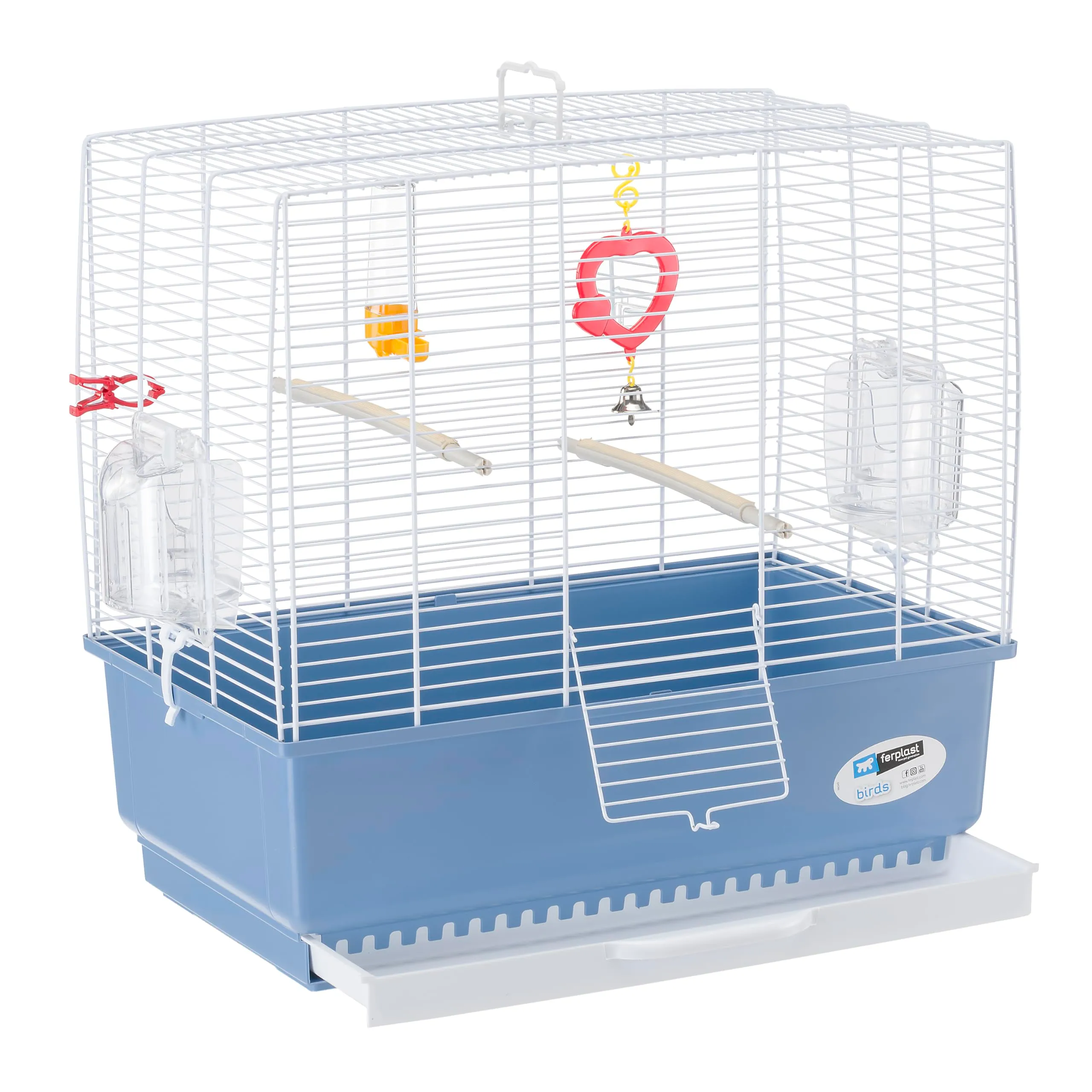 Ferplast Gabbia per Canarini REKORD 3 Gabbia per Uccelli con Mangiatoie Girevoli, Posatoi, Beverini e Altalena, Metallo Verniciato e Fondo in Plastica con Cassetto Igienico, 49 x 30 x h 49 cm bianco - immagine 7