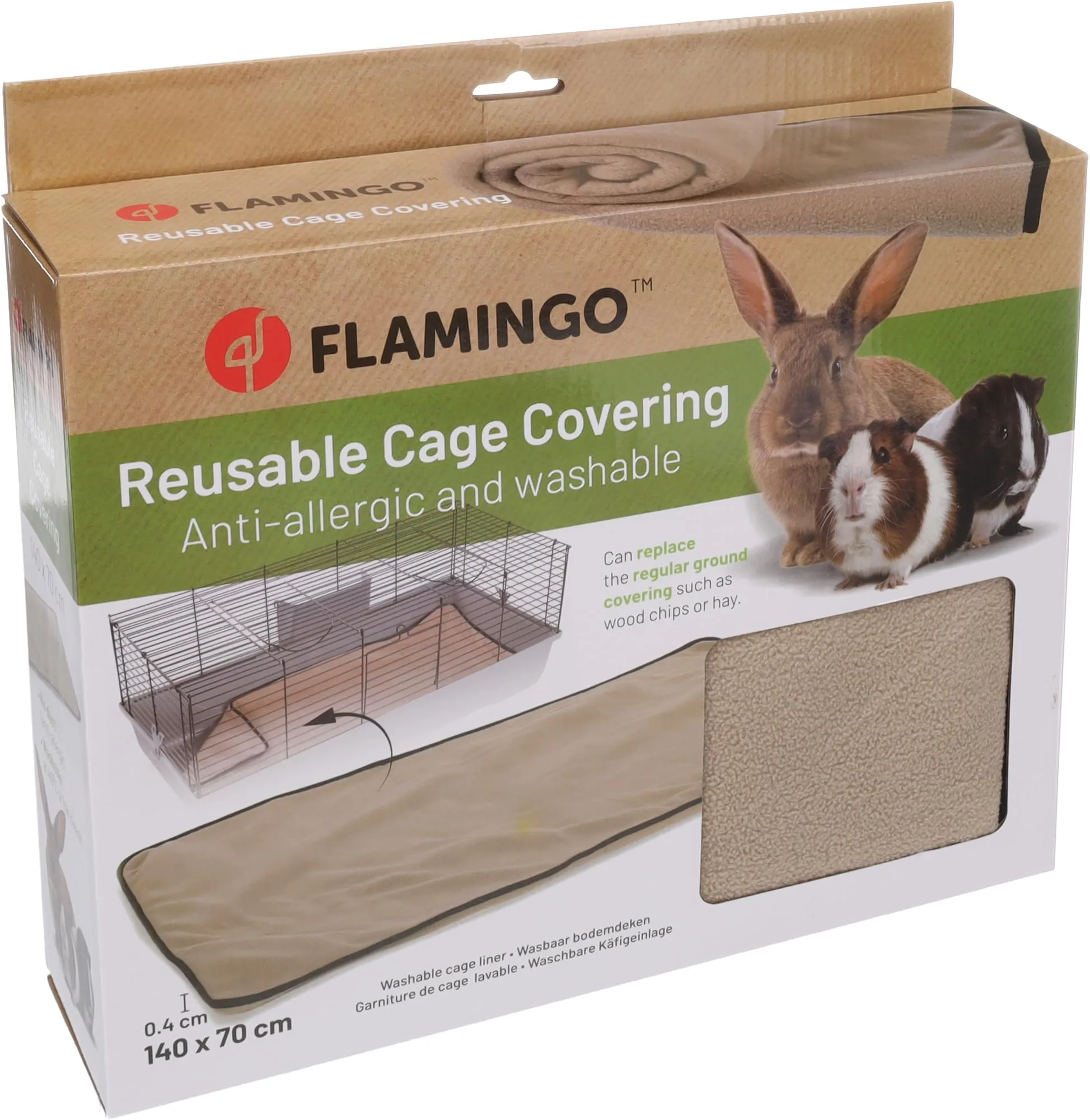 Flamingo Gabbia Criceto - Tappetino Assorbente Taupe 140x70x0,4 cm - Tessuto 3 Strati - Asciugatura Rapida - Lavabile 40°C - Senza Polvere - per Conigli e roditori - immagine 6
