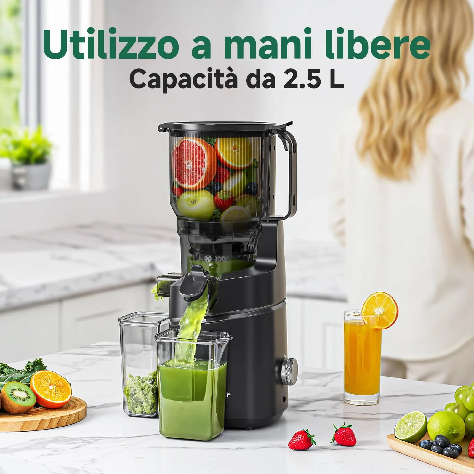 AMZCHEF Slow Juicer Automatico Estrattore di succo con apertura di - immagine 3