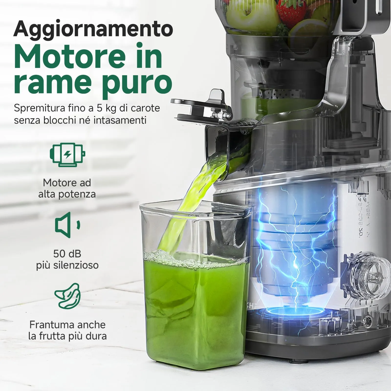 AMZCHEF Slow Juicer Automatico Estrattore di succo con apertura di - immagine 7
