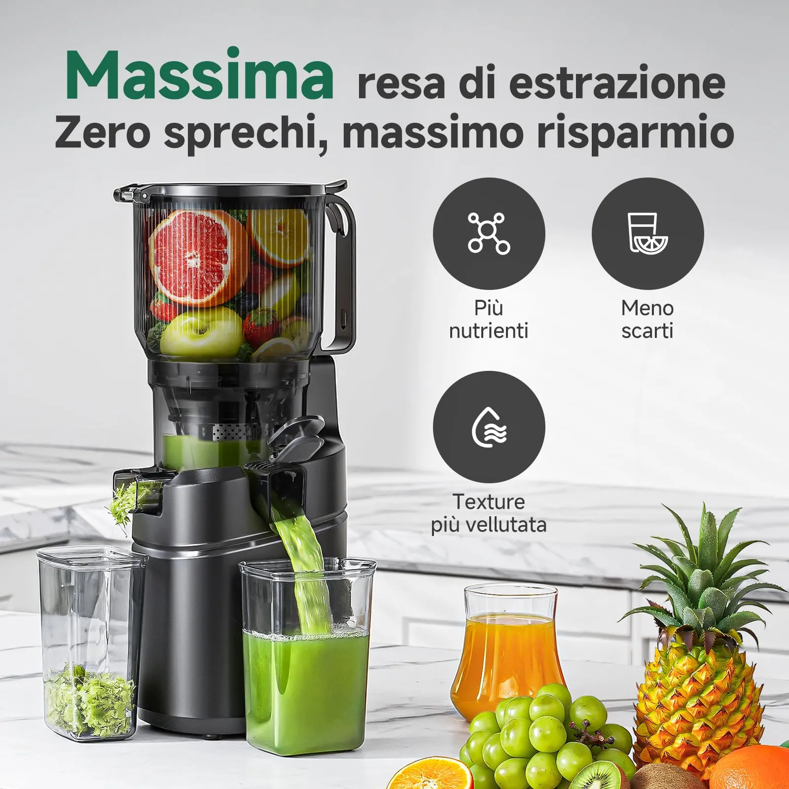 AMZCHEF Slow Juicer Automatico Estrattore di succo con apertura di - immagine 8