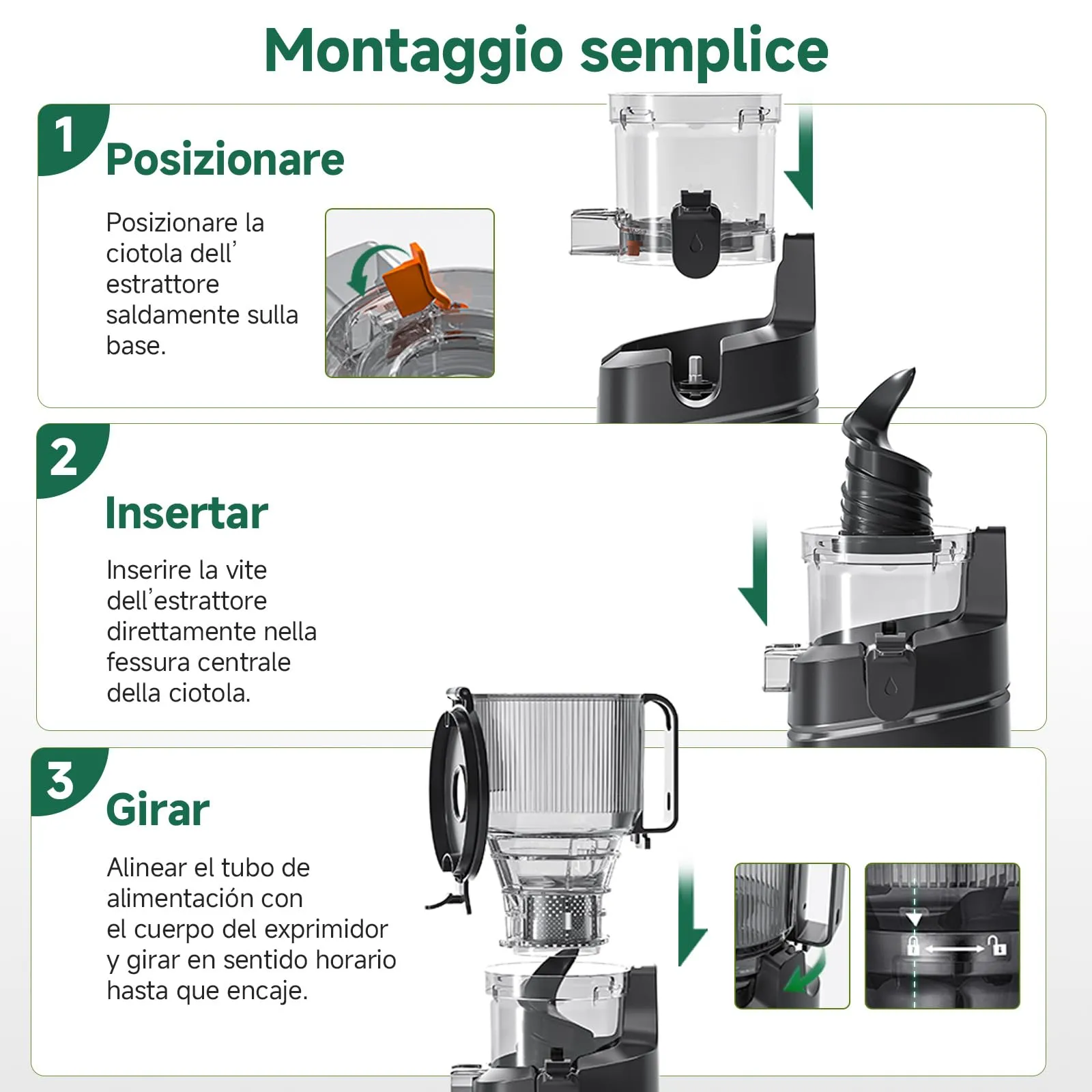 AMZCHEF Slow Juicer Automatico Estrattore di succo con apertura di - immagine 12