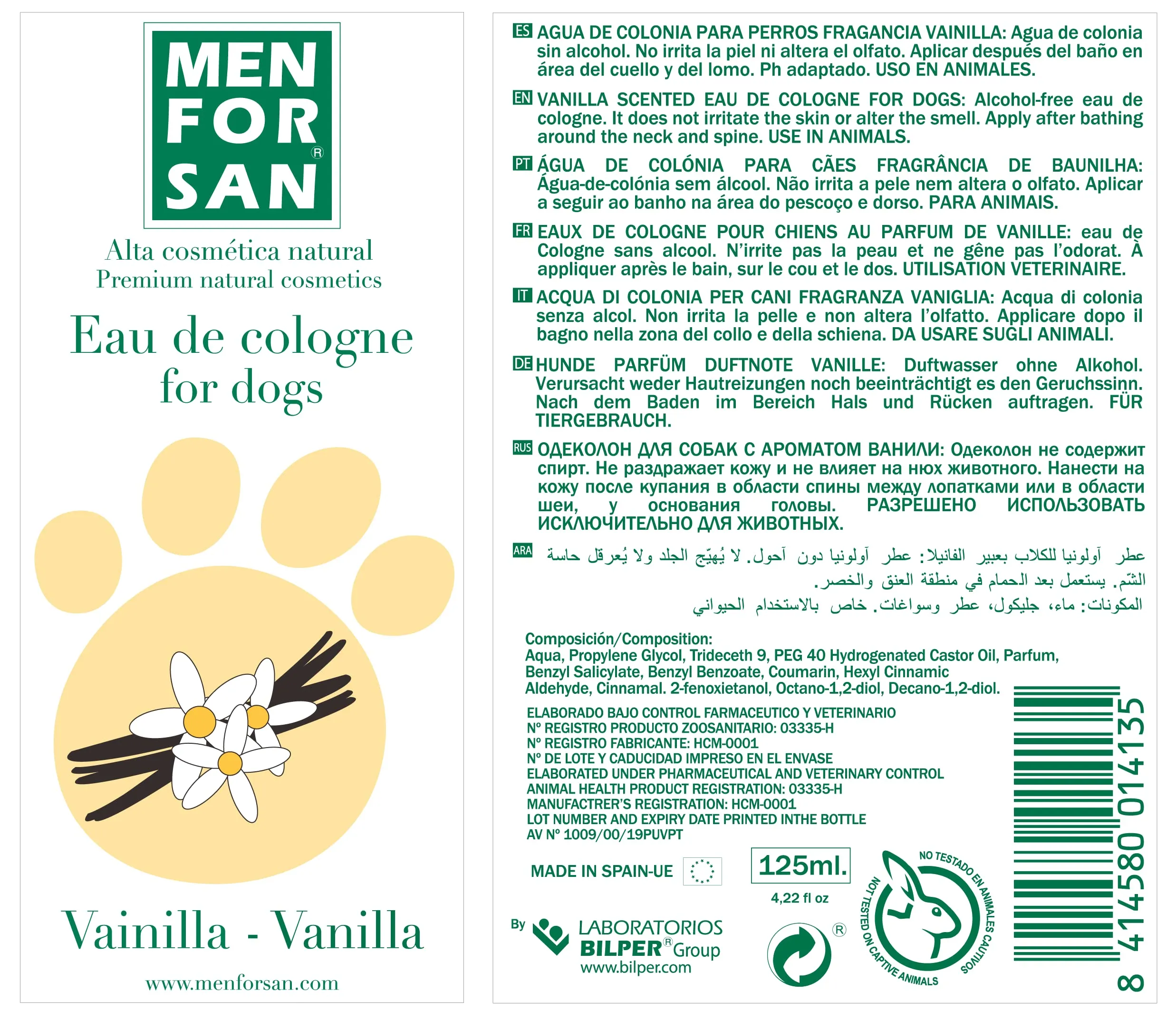 Menforsan Eau de Toilette per cani con aroma di vaniglia 125 ml - Confezione da 3 unità - immagine 2