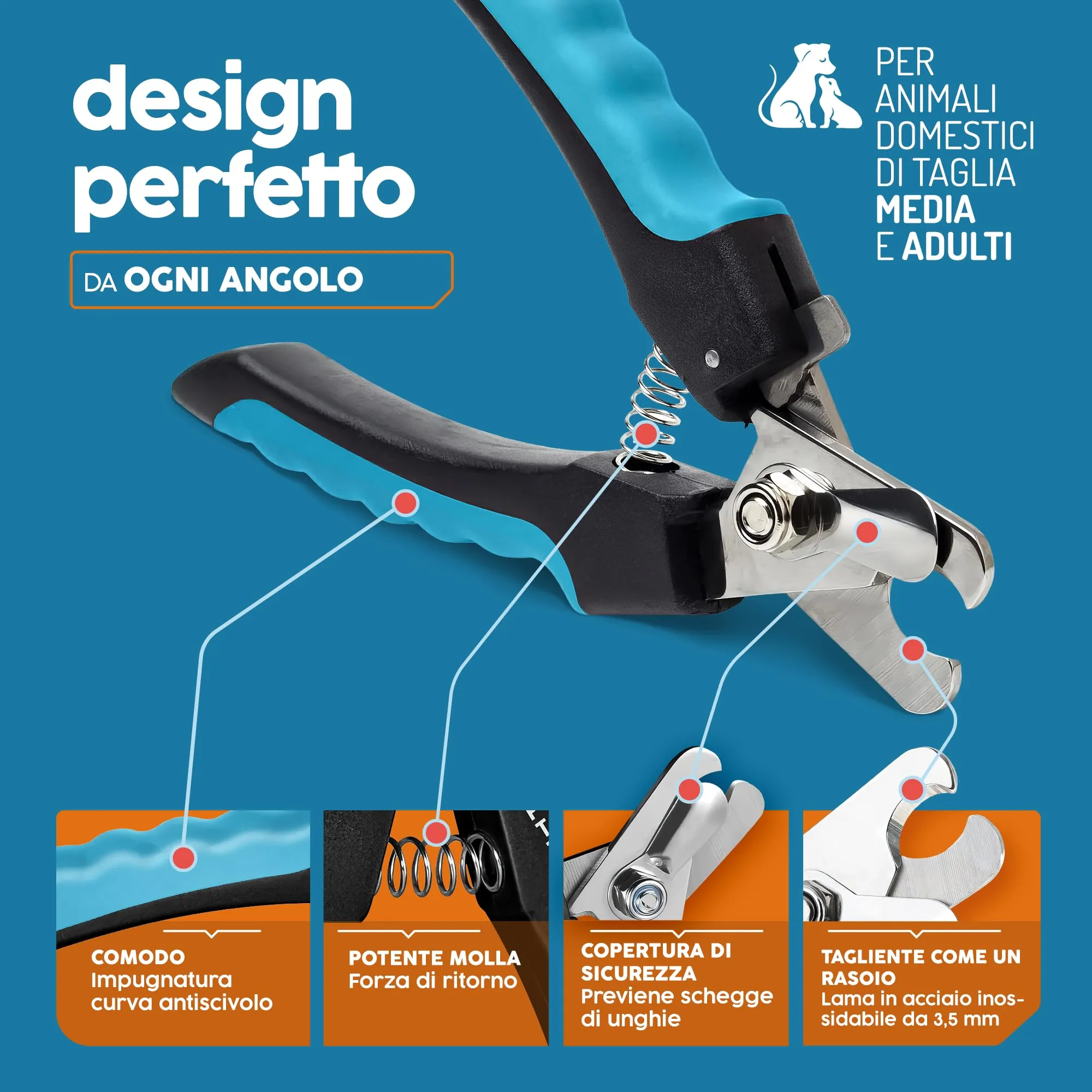 PORTENTUM Tagliaunghie per cane - Tagliaunghie per gatto - Con Protezione di Sicurezza - Acciaio Inossidabile - Adatto anche per uso professionale - immagine 4