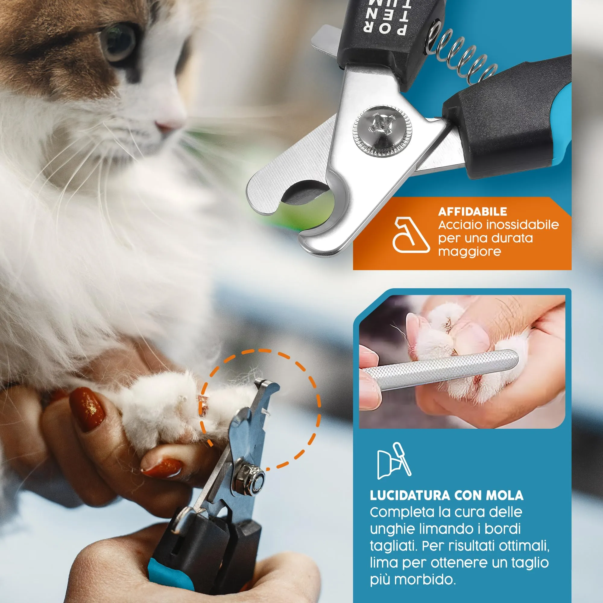 PORTENTUM Tagliaunghie per cane - Tagliaunghie per gatto - Con Protezione di Sicurezza - Acciaio Inossidabile - Adatto anche per uso professionale - immagine 6