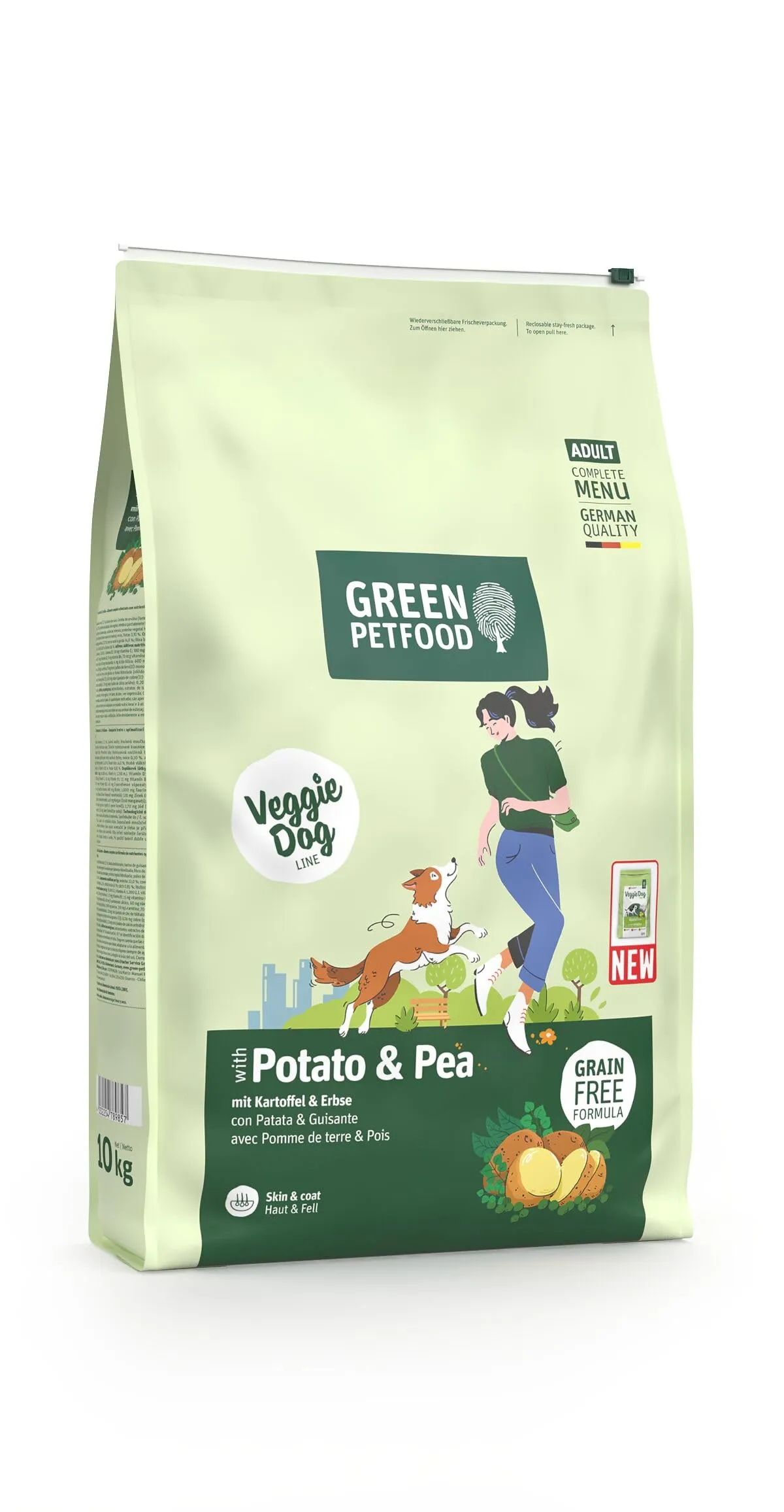 Green Petfood VeggieDog con patata e pisello (1 x 10 kg), per adulti, cibo secco di alta qualità per cani sensibili adulti, vegetariani e senza frumento, con deliziosa pasta di patata dolce - immagine 1