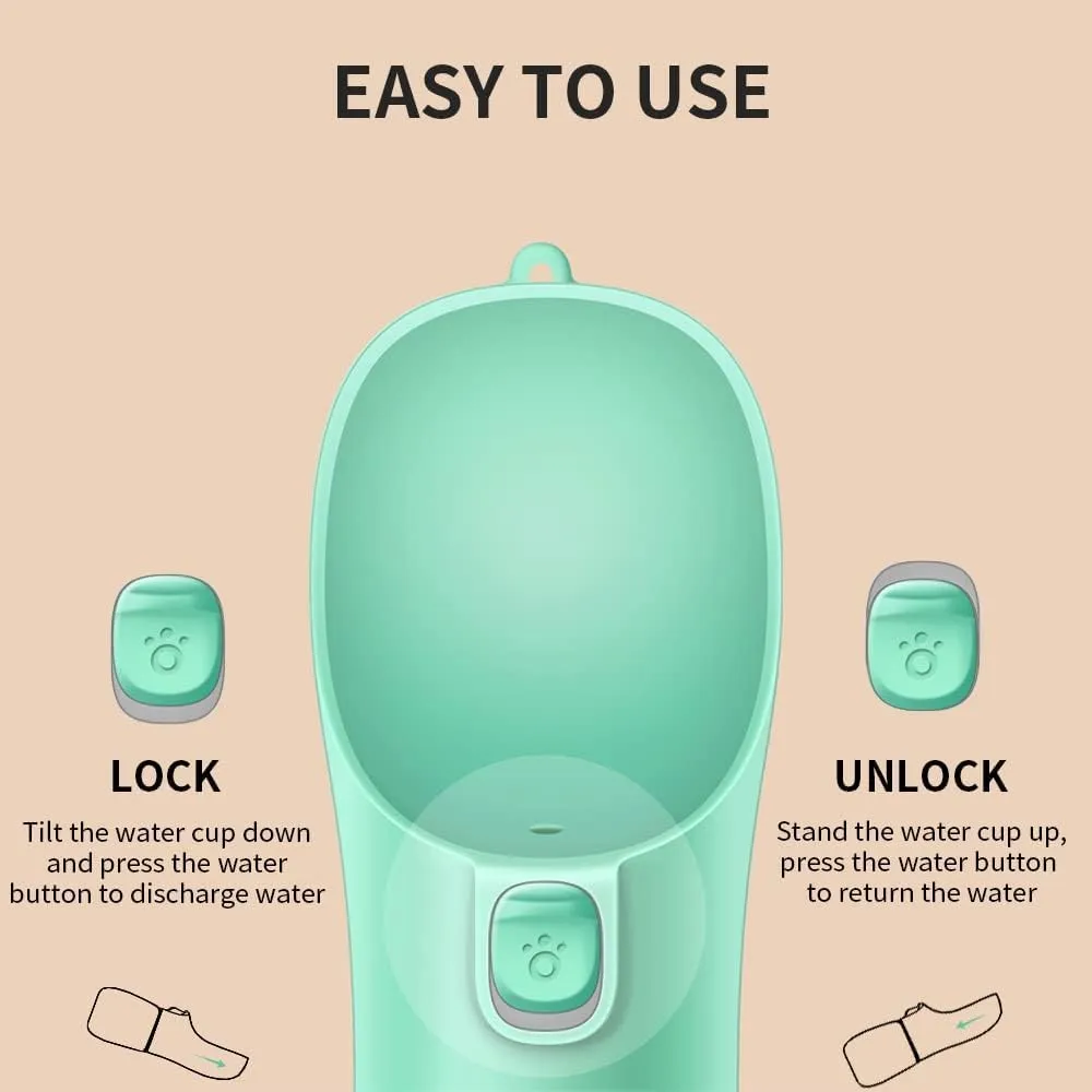 Newaner 550ml Borraccia Portatile per Cani, Dispenser per Acqua Antibatterica per Alimenti per Animali Domestici Perdita Prova Cane Gatto Bottiglia da Viaggio, Bere all'aperto Pet verde - immagine 2