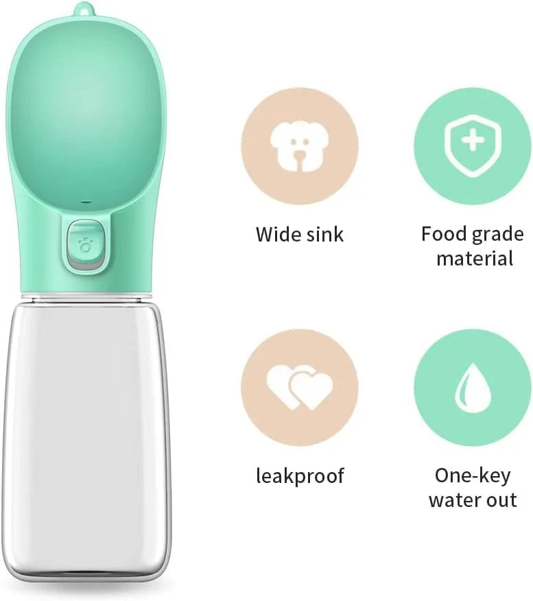 Newaner 550ml Borraccia Portatile per Cani, Dispenser per Acqua Antibatterica per Alimenti per Animali Domestici Perdita Prova Cane Gatto Bottiglia da Viaggio, Bere all'aperto Pet verde - immagine 3