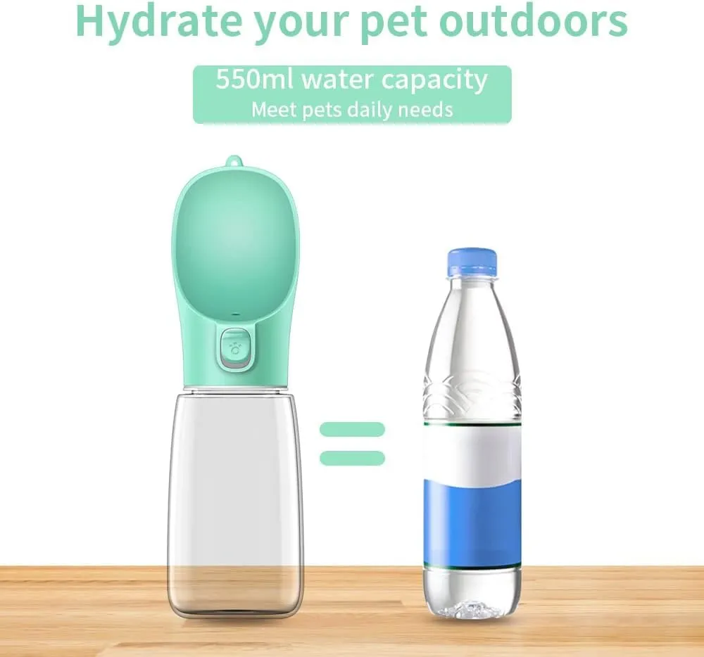 Newaner 550ml Borraccia Portatile per Cani, Dispenser per Acqua Antibatterica per Alimenti per Animali Domestici Perdita Prova Cane Gatto Bottiglia da Viaggio, Bere all'aperto Pet verde - immagine 4