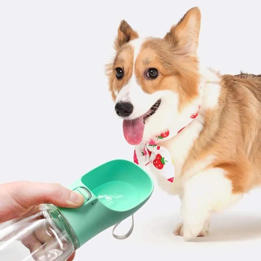 Newaner 550ml Borraccia Portatile per Cani, Dispenser per Acqua Antibatterica per Alimenti per Animali Domestici Perdita Prova Cane Gatto Bottiglia da Viaggio, Bere all'aperto Pet verde - immagine 6