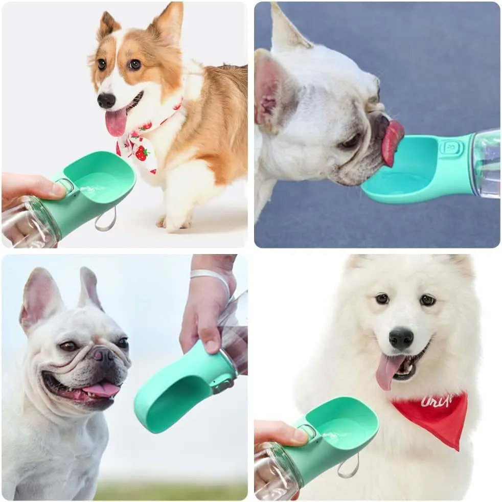 Newaner 550ml Borraccia Portatile per Cani, Dispenser per Acqua Antibatterica per Alimenti per Animali Domestici Perdita Prova Cane Gatto Bottiglia da Viaggio, Bere all'aperto Pet verde - immagine 7