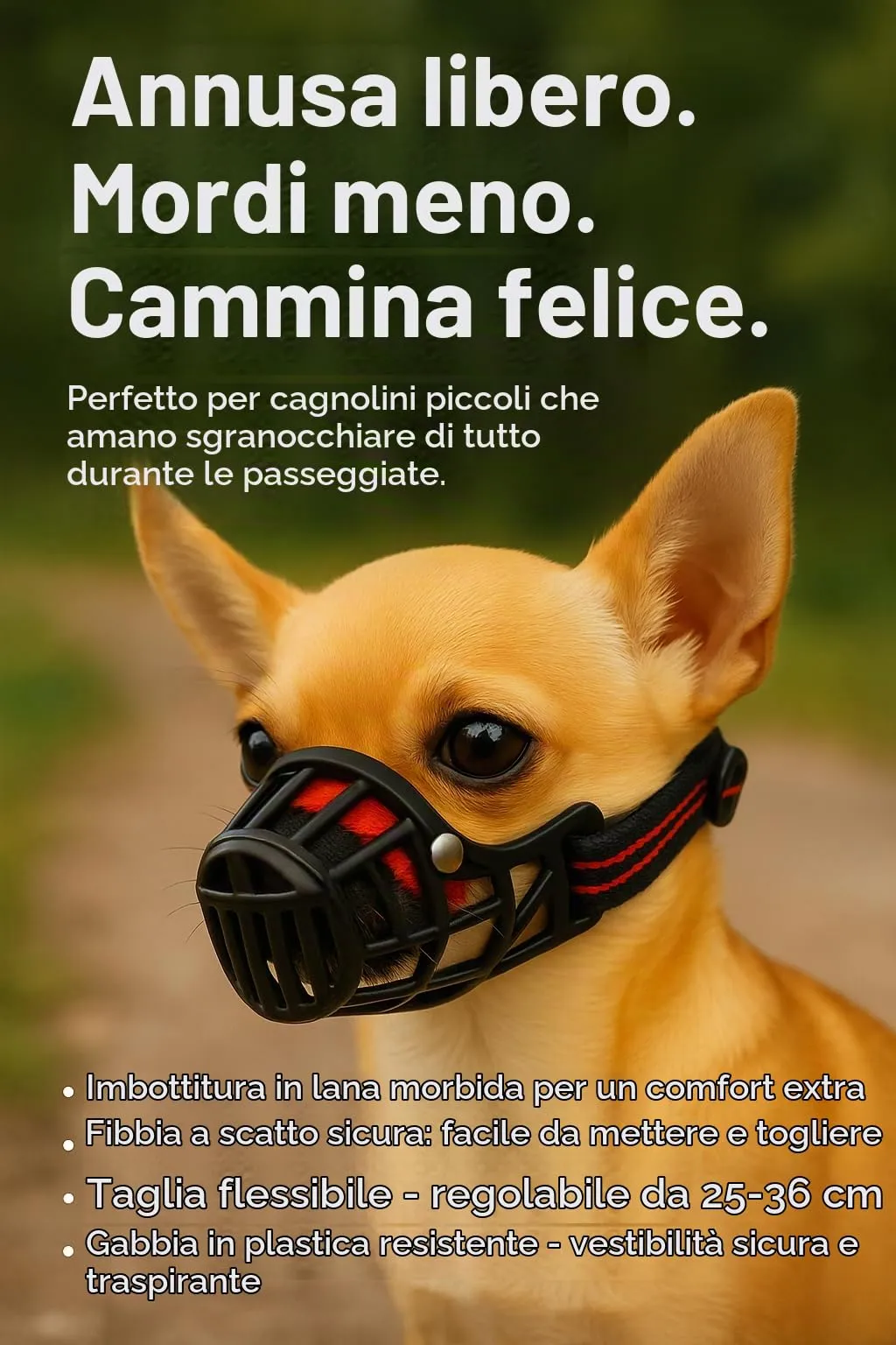 Museruola per cani – museruola cani taglia XS – in plastica leggera e regolabile – comfort e sicurezza – per passeggiate, addestramento e viaggi – Flamingo Museruola Silas XS - immagine 2