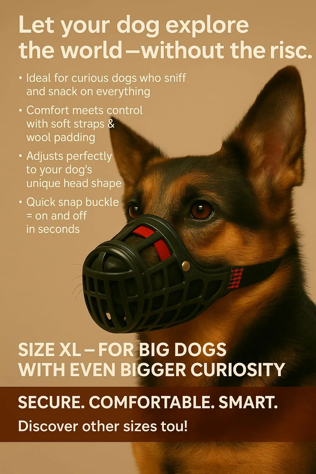 Museruola per cani – museruola cani taglia L – in plastica leggera e regolabile – comfort e sicurezza – per passeggiate, addestramento e viaggi – Flamingo Museruola Silas L - immagine 4