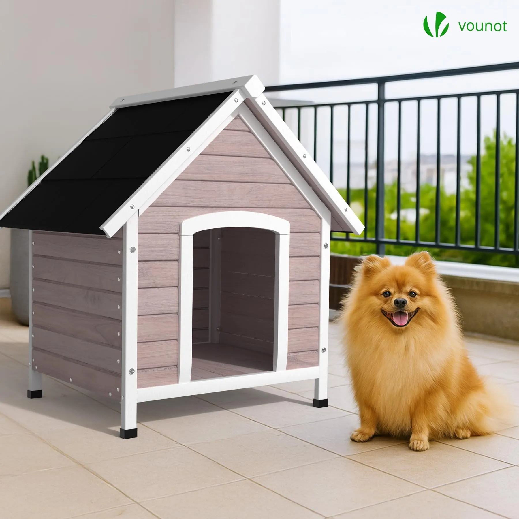 VOUNOT® Cuccia Cane da Esterno in Legno, Cucce per Cani con Tetto Spiovente Impermeabile, Pavimento Removibile e Piedi Antiscivolo, Casetta Robusta per Cani di Taglia Media, 72x65x83cm, Grigio - immagine 6
