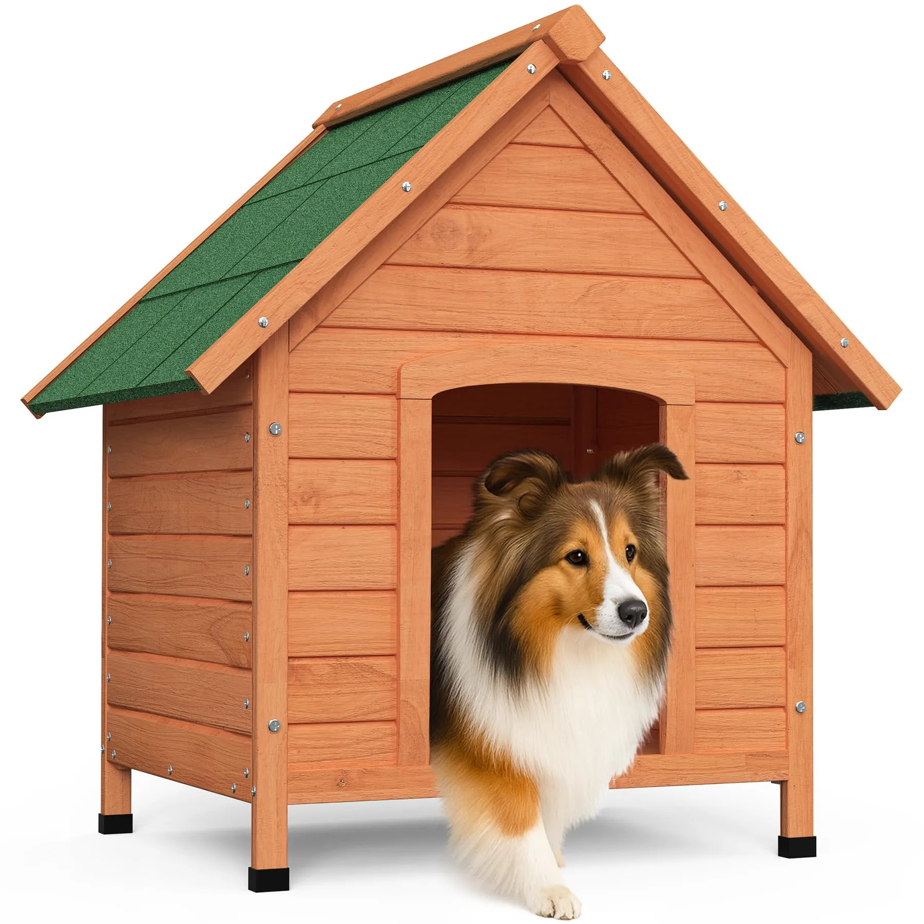 VOUNOT® Cuccia Cane da Esterno in Legno, Cucce per Cani con Tetto Spiovente Impermeabile, Pavimento Removibile e Piedi Antiscivolo, Casetta Robusta per Cani di Taglia Media, 72x65x83cm, Naturale - immagine 1