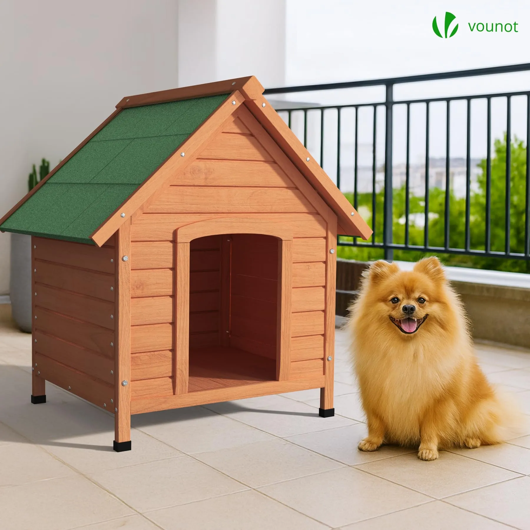 VOUNOT® Cuccia Cane da Esterno in Legno, Cucce per Cani con Tetto Spiovente Impermeabile, Pavimento Removibile e Piedi Antiscivolo, Casetta Robusta per Cani di Taglia Media, 72x65x83cm, Naturale - immagine 4