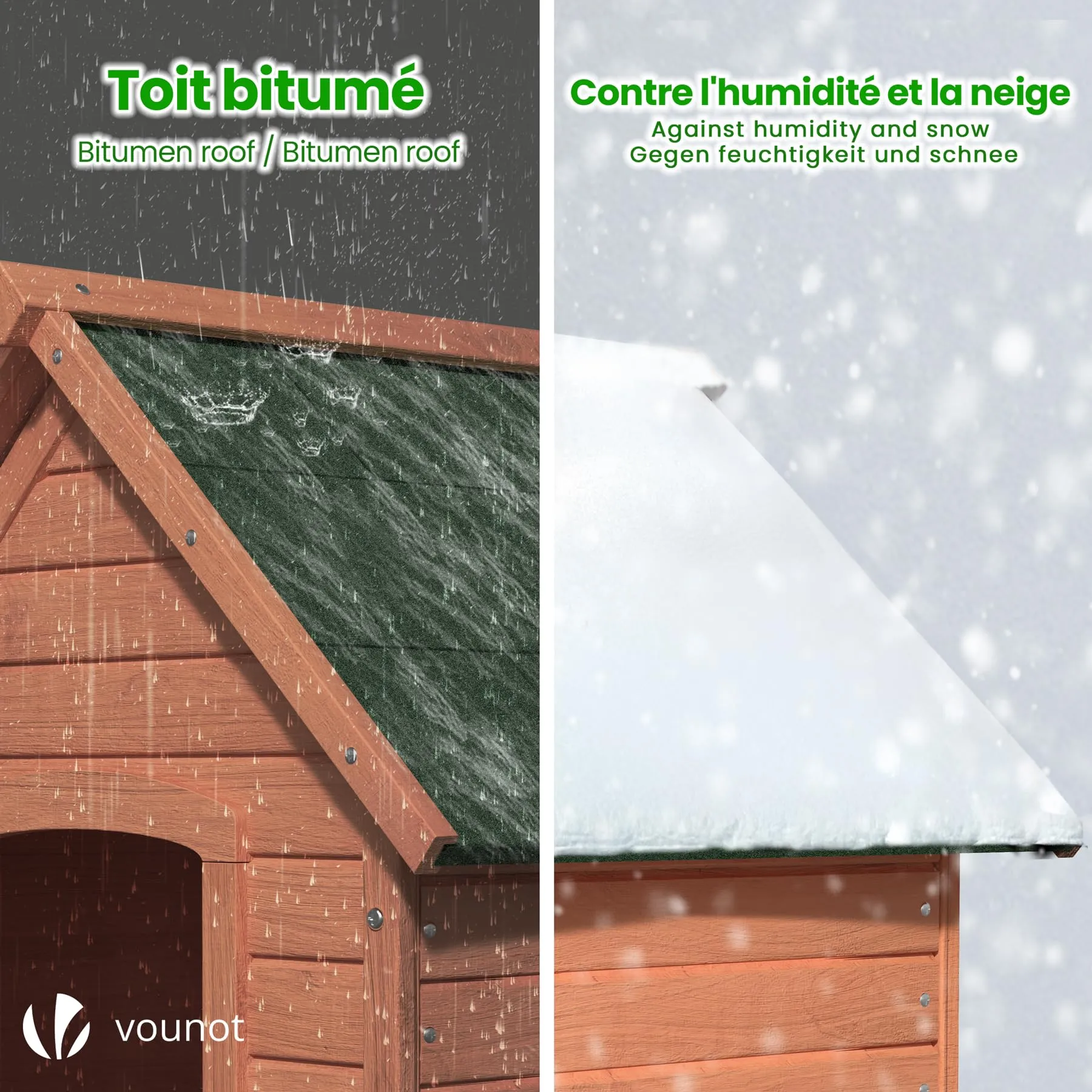 VOUNOT® Cuccia Cane da Esterno in Legno, Cucce per Cani con Tetto Spiovente Impermeabile, Pavimento Removibile e Piedi Antiscivolo, Casetta Robusta per Cani di Taglia Media, 72x65x83cm, Naturale - immagine 5