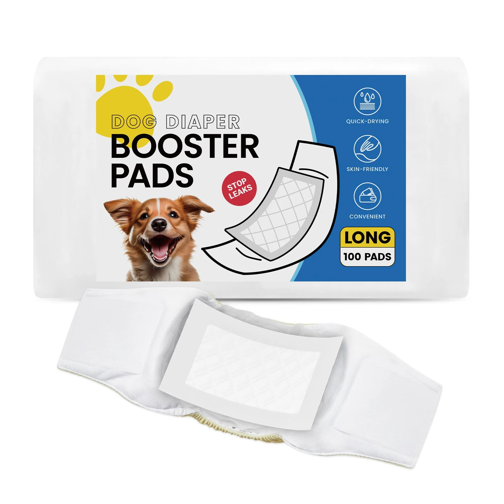 Quuzee Fodere usa e getta per pannolini per cani, 100 pezzi, Fodere per pannolini per cani maschi e femmine, Inserti super assorbenti con cuscinetti rinforzatori per pannolini - immagine 1