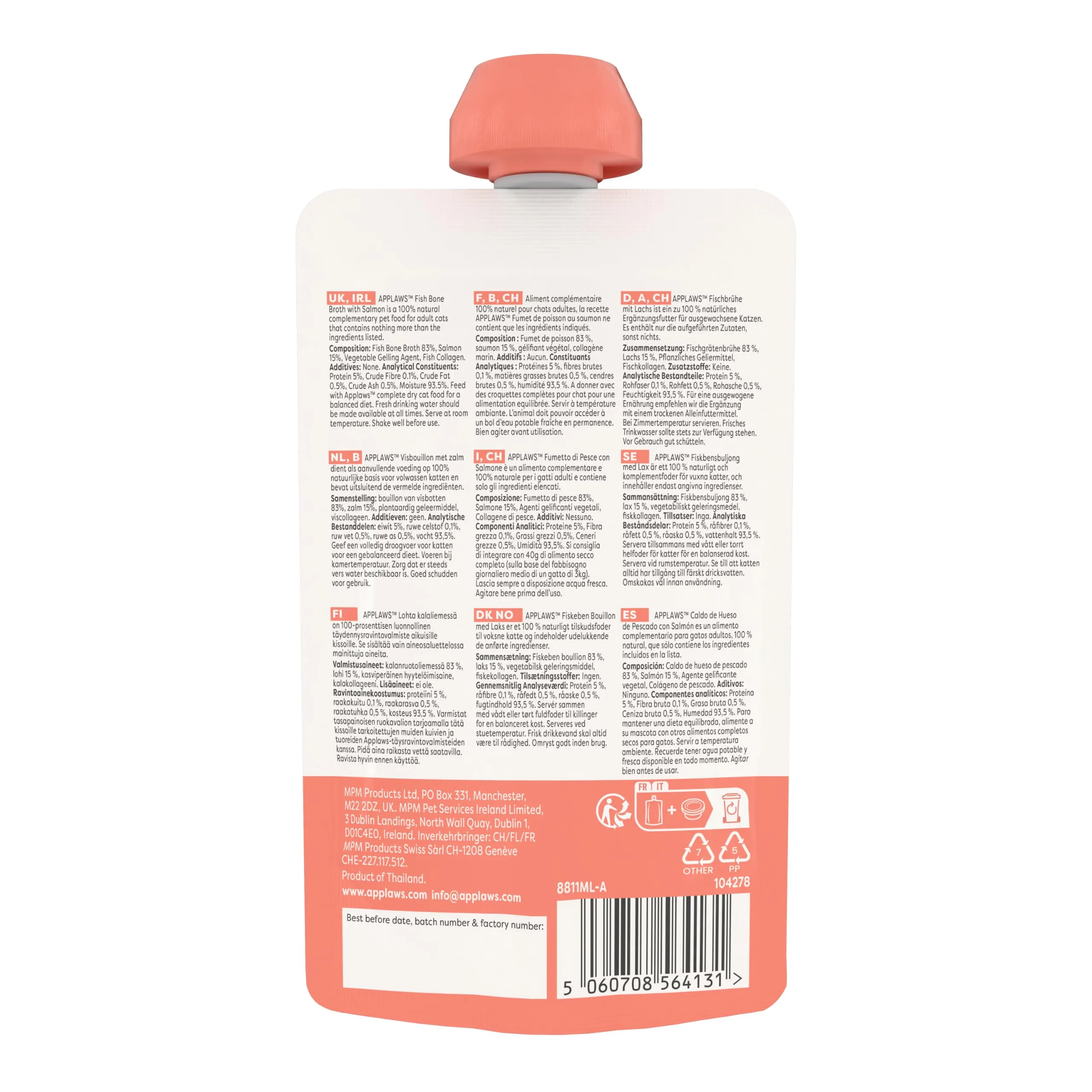 Applaws Cibo Umido per Gatti 100% Naturale – Topping di Brodo di Pesce con Salmone, in Bustine con Beccuccio da 85g - immagine 3