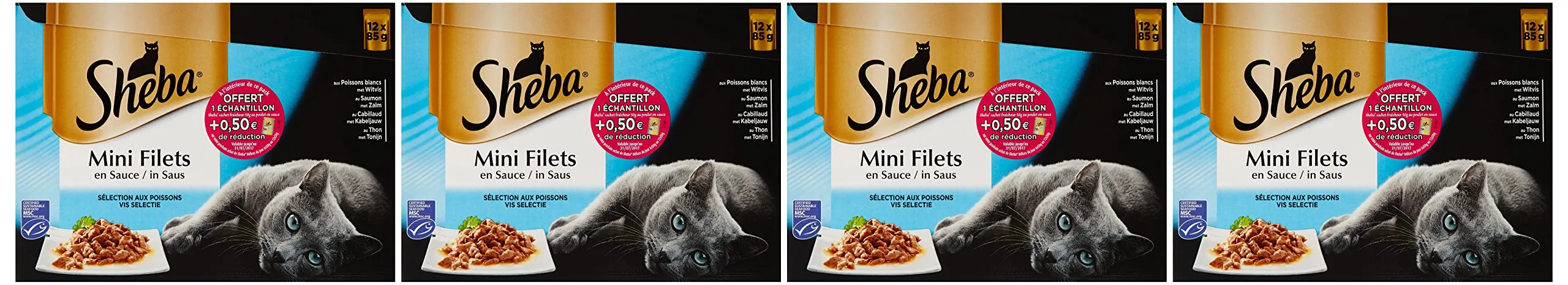 Sheba - Filettini in salsa per gatti adulti, cibo umido per gatti, selezione al pesce (48 confezioni salva-freschezza da 85 g) - immagine 9
