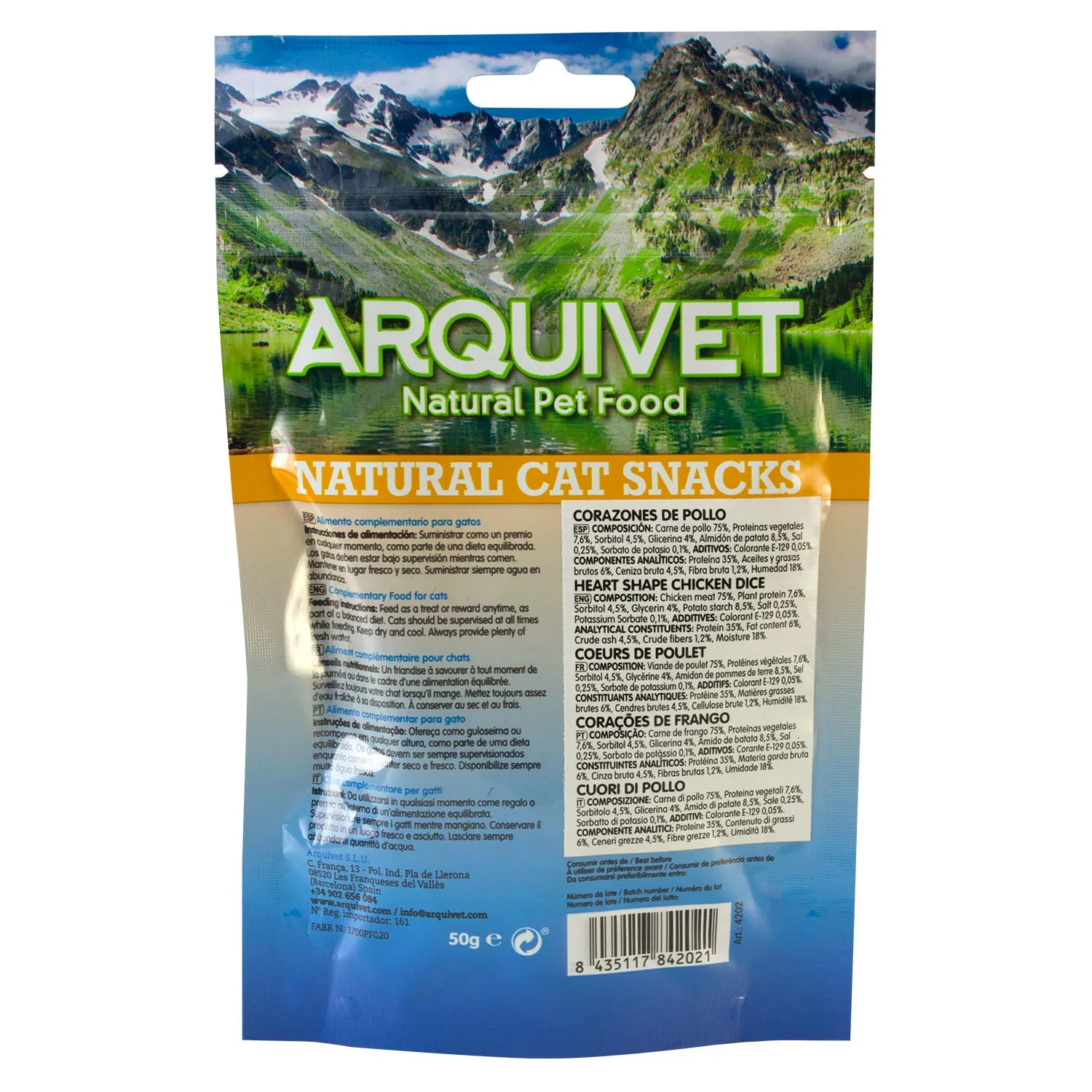 ARQUIVET Cuori di pollo - 50 gr - Snack 100% naturali per gatti - Prodotto a basso contenuto di grassi, leggero - Natural Cat Snacks - immagine 4