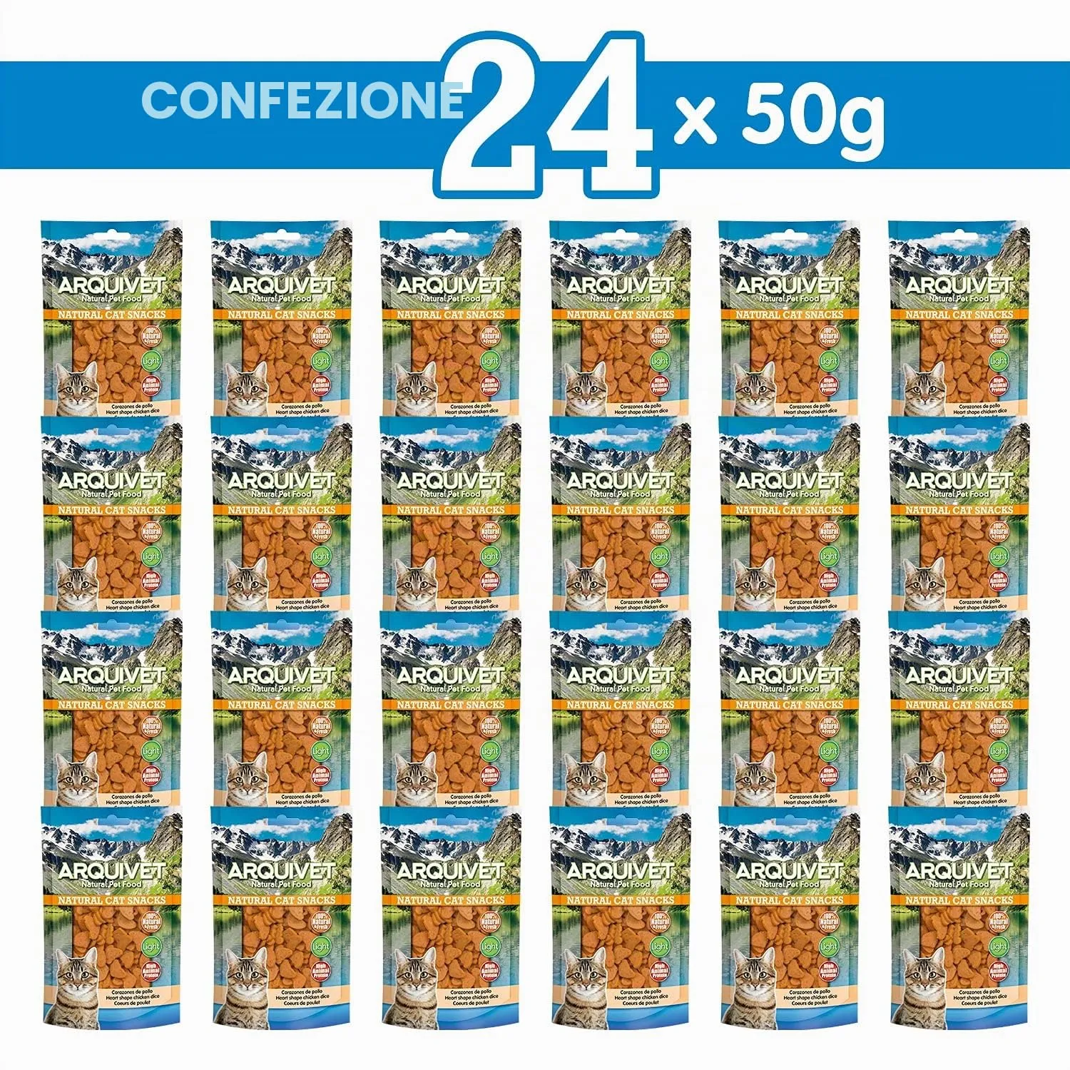 ARQUIVET Pack 24 unità - Cuori di pollo 50 gr - Snack 100% naturali per gatti - Prodotto a basso contenuto di grassi, leggero - Natural Cat Snacks - immagine 2