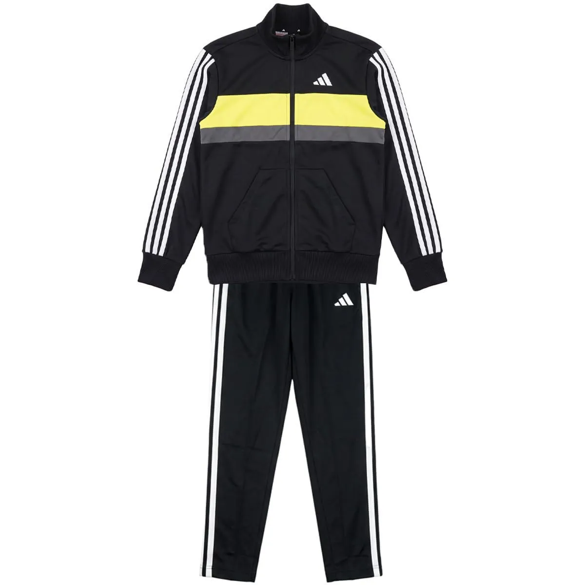 adidas Unisex - Bambini e ragazzi Seasonal Essentials Tiberio 3 Stripes Tricot Track Suit, Black/White/Pure Lemon, 7-8 Years - immagine 1