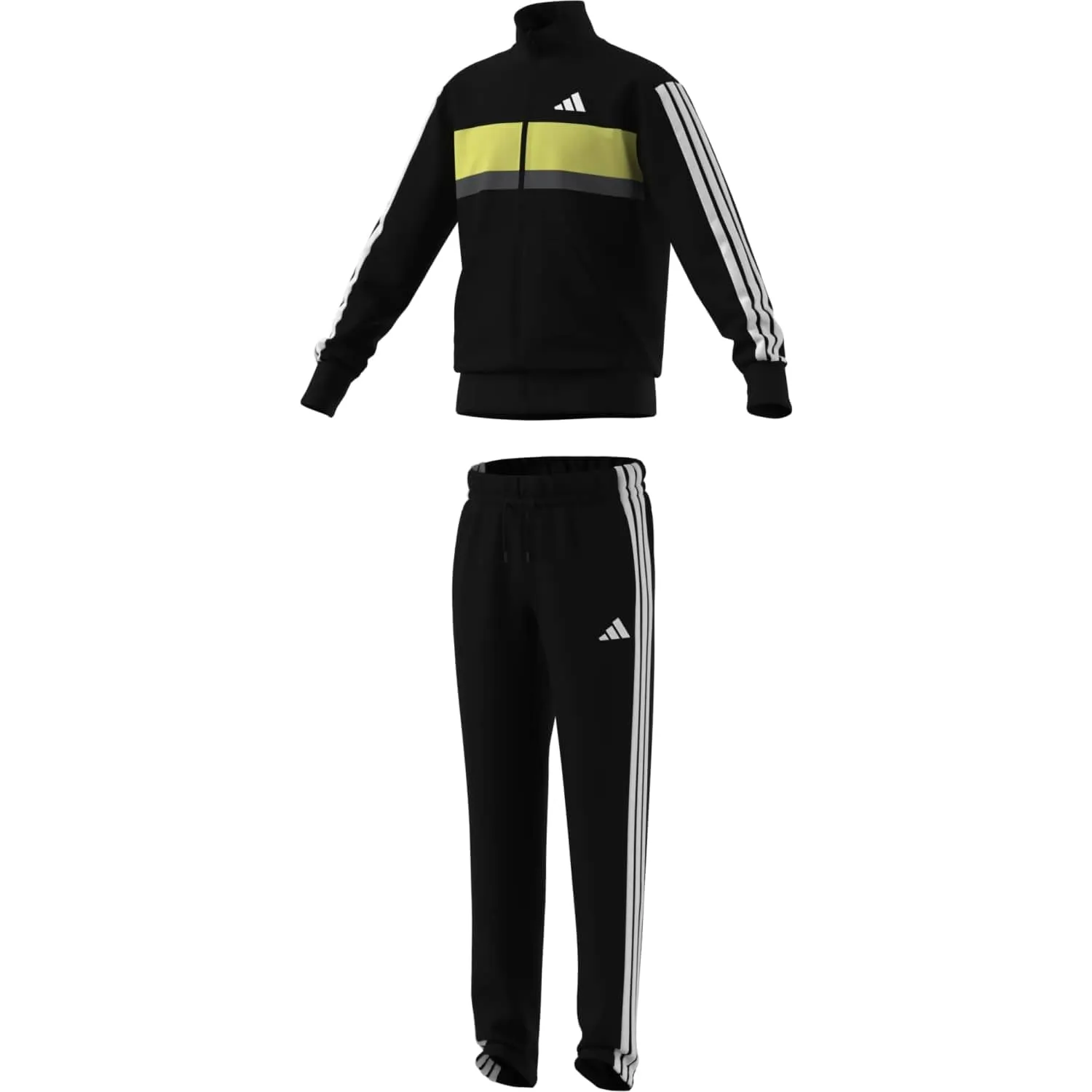 adidas Unisex - Bambini e ragazzi Seasonal Essentials Tiberio 3 Stripes Tricot Track Suit, Black/White/Pure Lemon, 7-8 Years - immagine 3