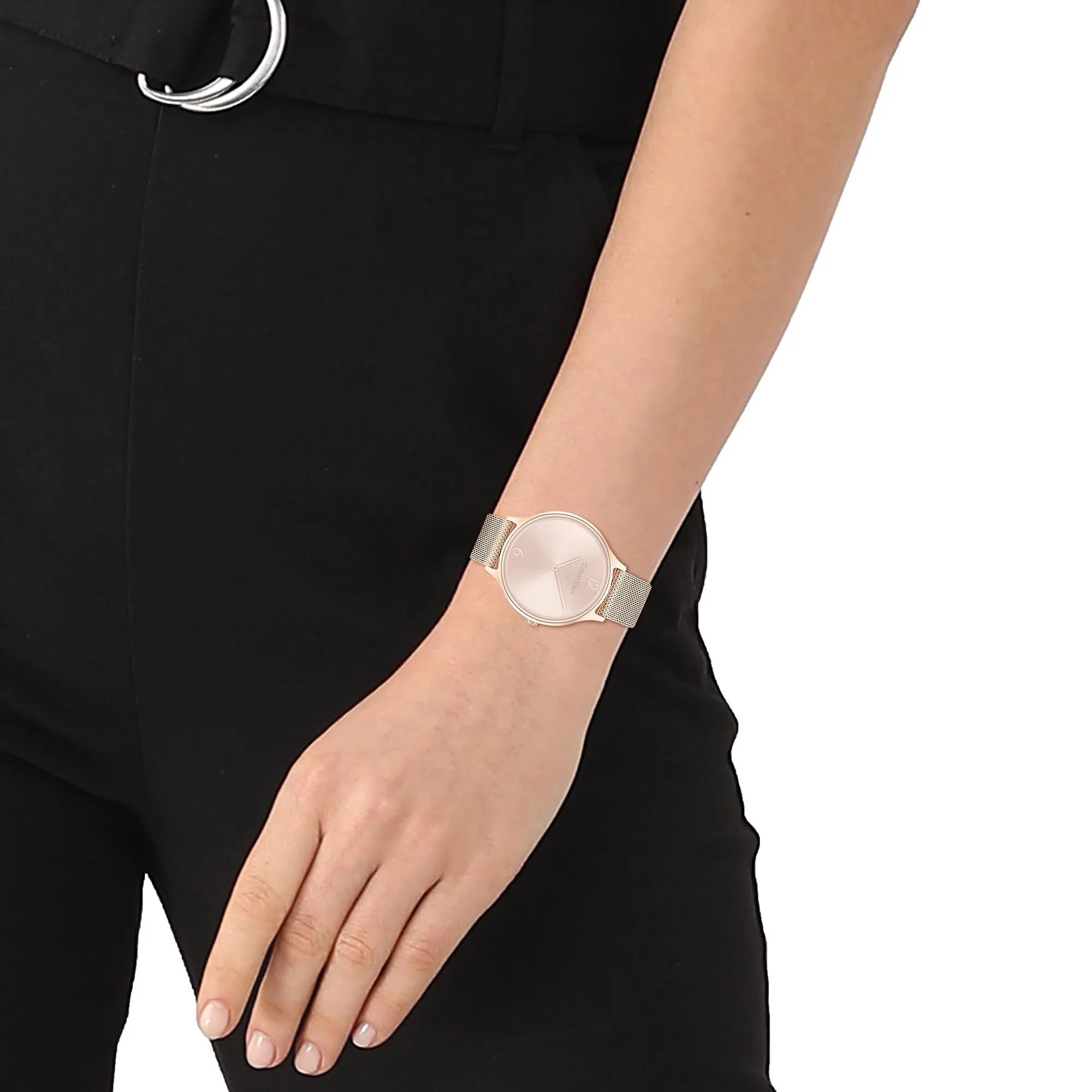 Calvin Klein Orologio Analogico al Quarzo da Donna Collezione TIMELESS MESH 38MM con Cinturino in Maglia Metallica in Acciaio Inossidabile Color Oro Rosso - 25200002 - immagine 4