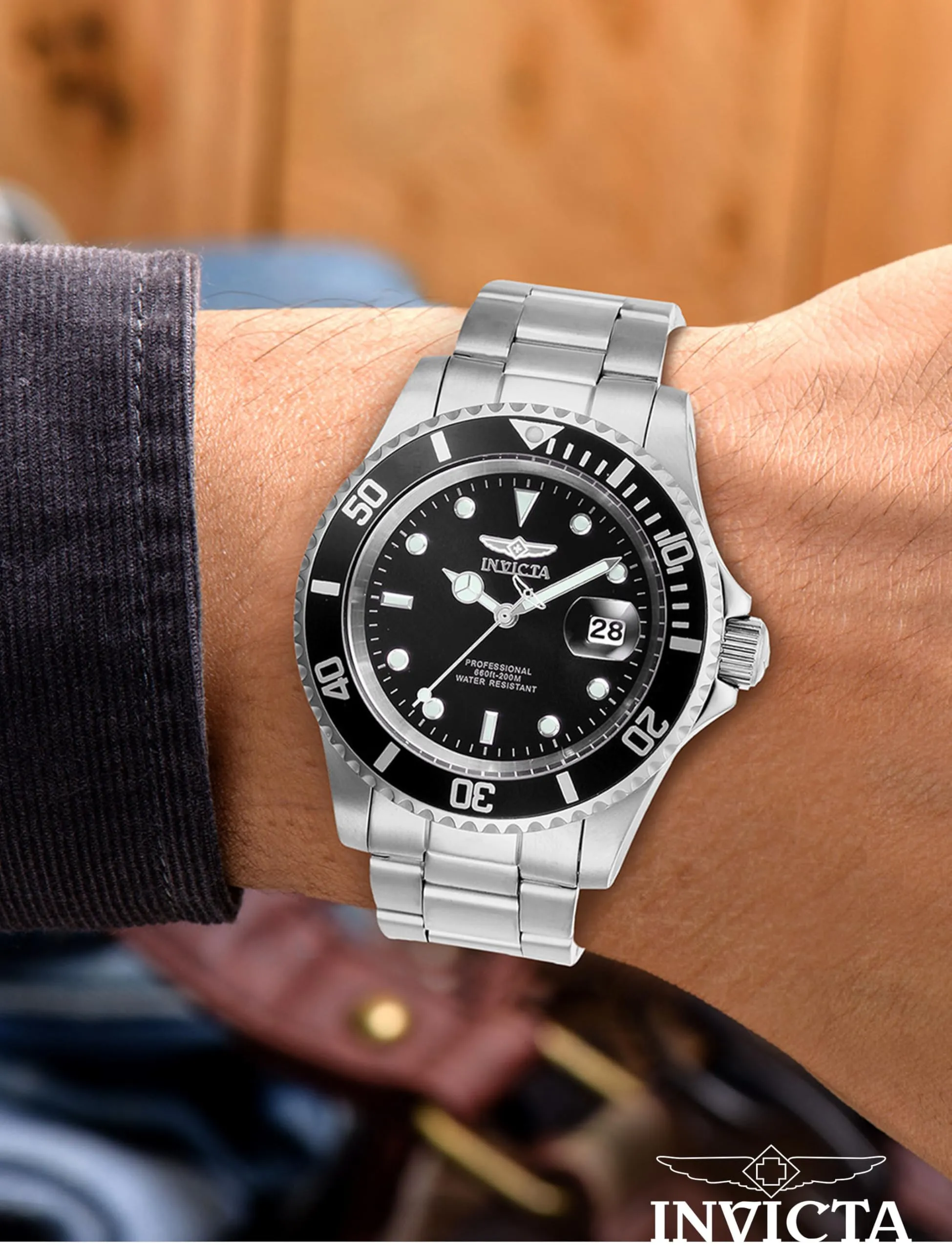 Invicta Pro Diver - Orologio da uomo in acciaio inossidabile con movimento al quarzo - 40 mm, Argento / Nero - immagine 3