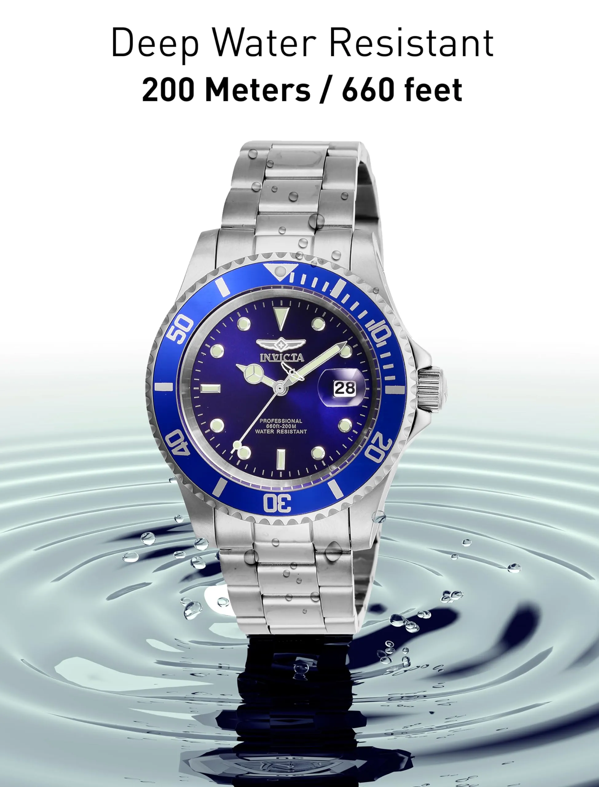 Invicta Pro Diver - Orologio da uomo in acciaio inossidabile con movimento al quarzo - 40 mm, Argento / Blu - immagine 5