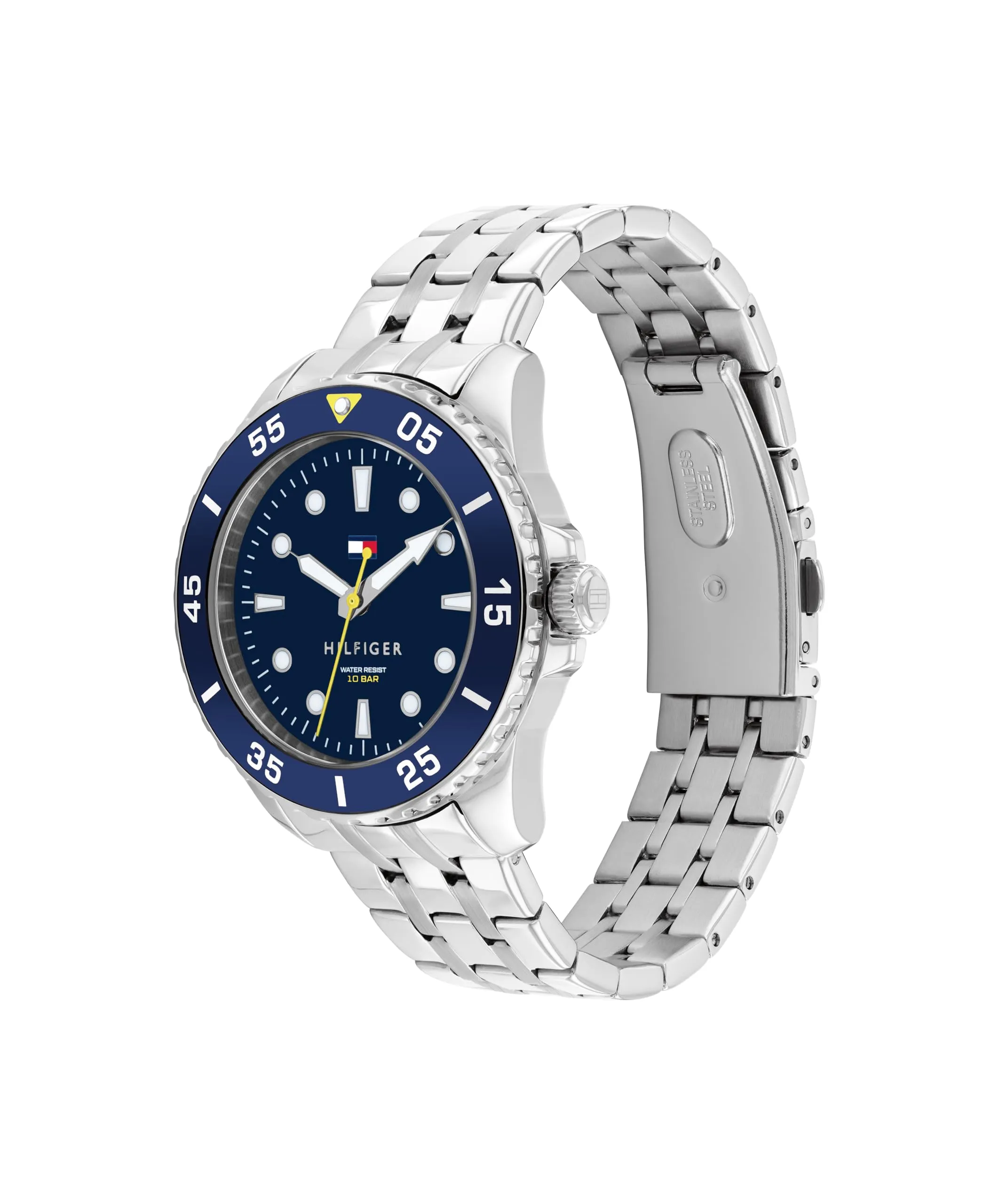 Tommy Hilfiger Orologio con Movimento al Quarzo a Tre Lancette per i Giovani con Cinturino in Acciaio InossidabileArgentato - 1720049, Dark Blue - immagine 2