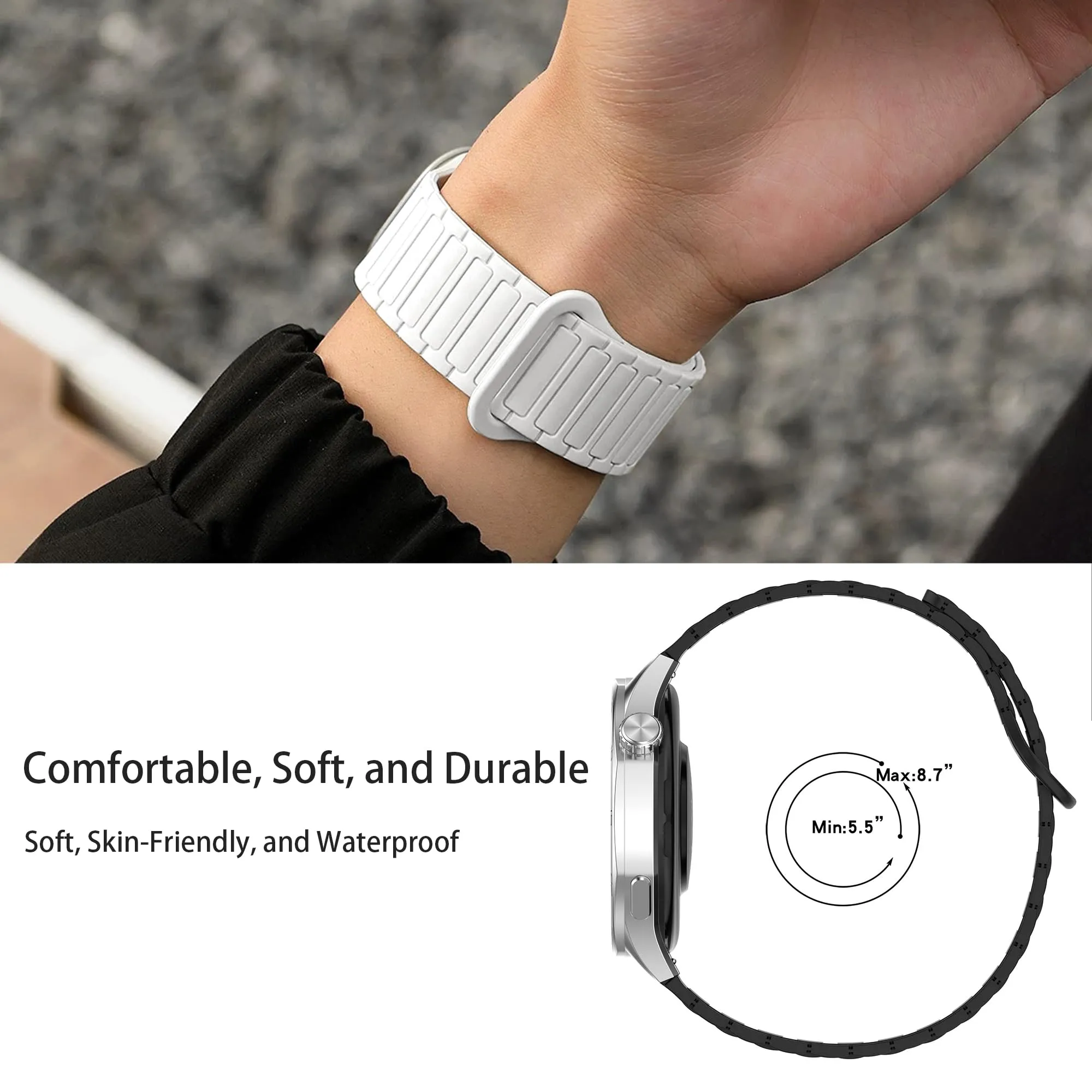 Blueshaweu Cinturino da 18 mm, 20 mm, 22 mm, compatibile con Ice-Watch, serie Ice Smart, morbido silicone, completamente magnetico, regolabile, compatibile con Smart Serie, 22mm, Silicone, Nessuna - immagine 7
