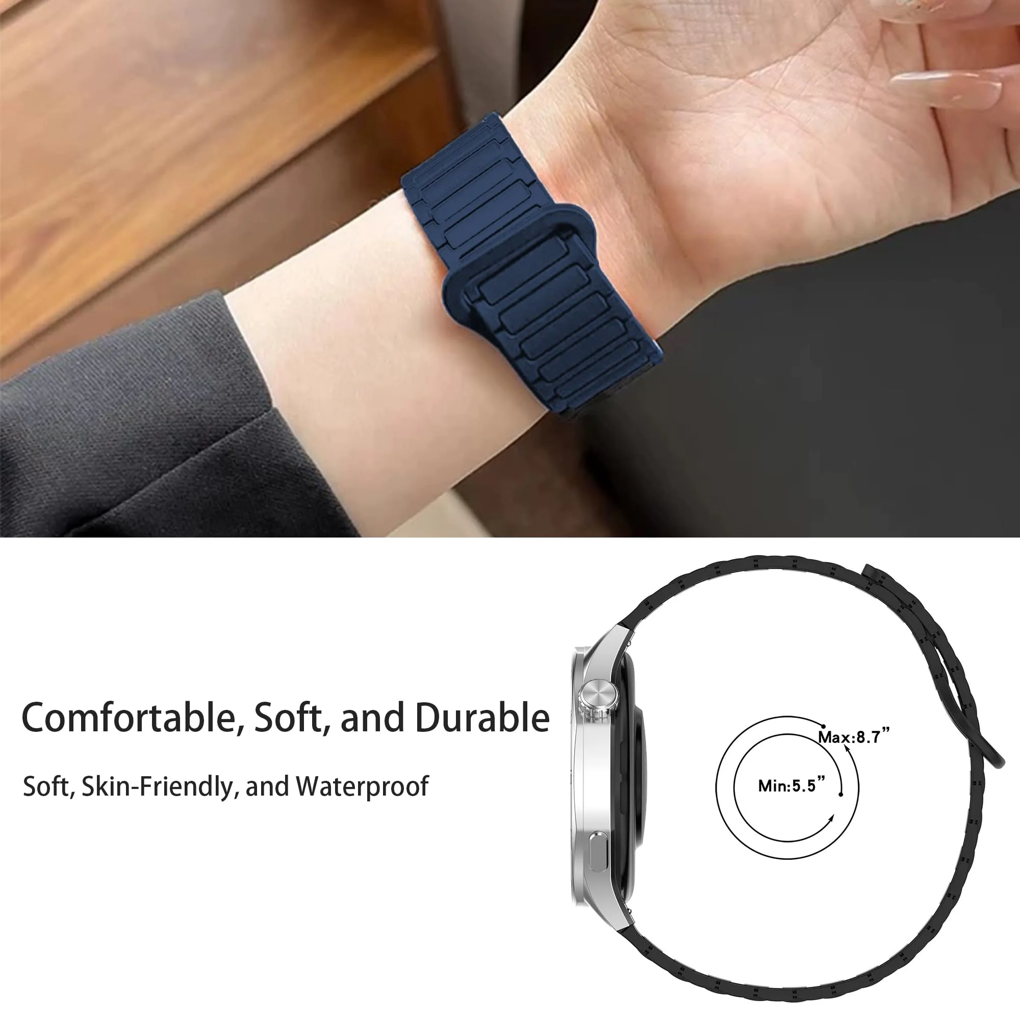 Blueshaweu Cinturino da 18 mm, 20 mm, 22 mm, compatibile con Ice-Watch, serie Ice Smart, morbido silicone, completamente magnetico, regolabile, compatibile con Smart Serie, 20mm, Silicone, Nessuna - immagine 9
