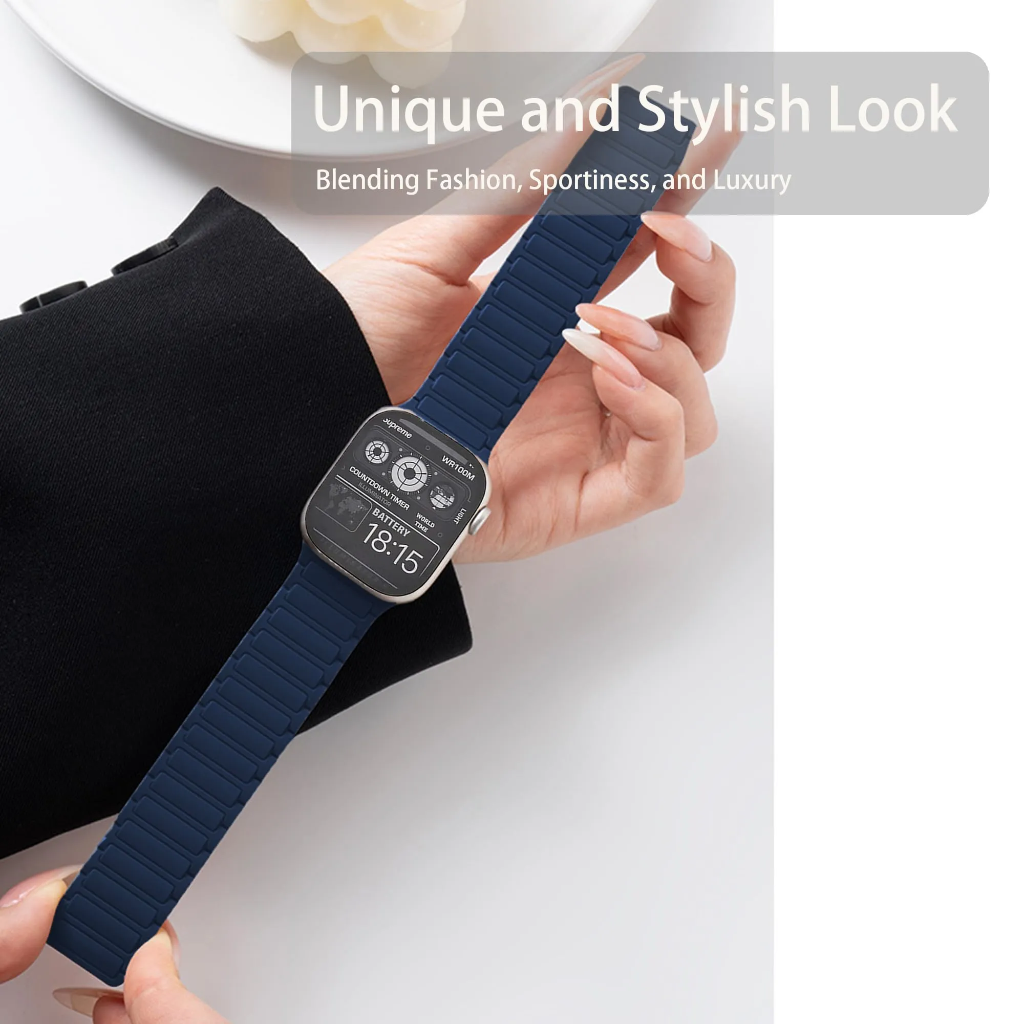 Blueshaweu Cinturino da 18 mm, 20 mm, 22 mm, compatibile con Ice-Watch, serie Ice Smart, morbido silicone, completamente magnetico, regolabile, compatibile con Smart Serie, 22mm, Silicone, Nessuna - immagine 3