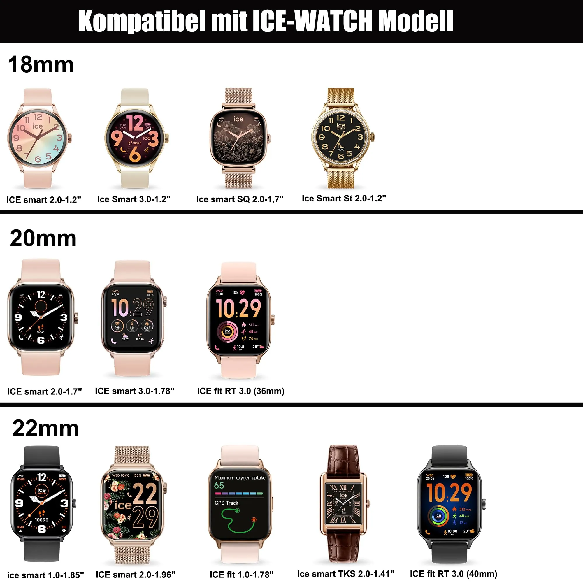 Blueshaweu Cinturino da 18 mm, 20 mm, 22 mm, compatibile con Ice-Watch, serie Ice Smart, morbido silicone, completamente magnetico, regolabile, compatibile con Smart Serie, 18 mm, Silicone, Nessuna - immagine 2
