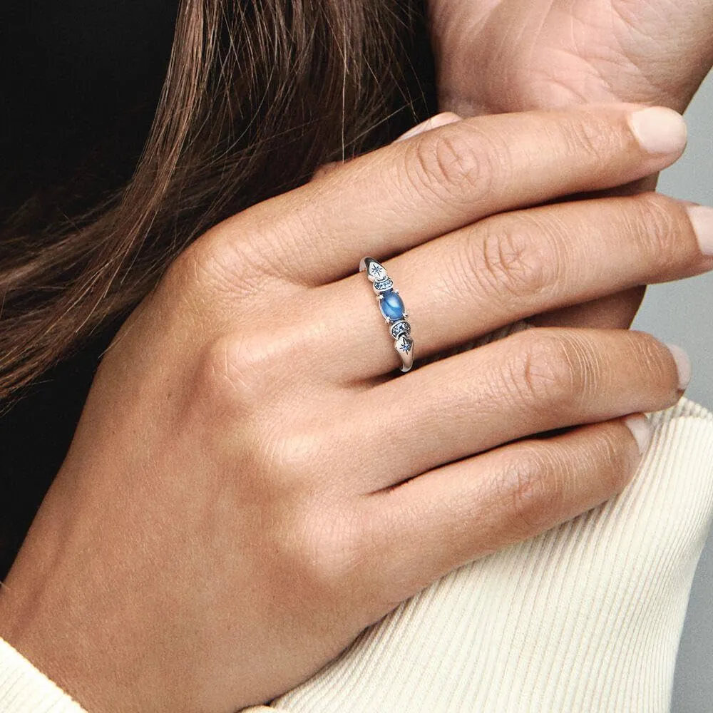 PANDORA Disney Anello con Aladin e Jasmine in argento Sterling con cristallo blu ghiaccio e cristallo blu chiaro di luna, 48 - immagine 3