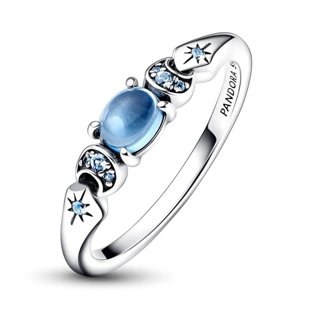 PANDORA Disney Anello con Aladin e Jasmine in argento Sterling con cristallo blu ghiaccio e cristallo blu chiaro di luna, 48 - immagine 4