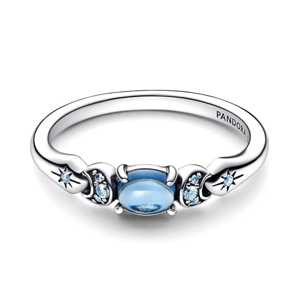 PANDORA Disney Anello con Aladin e Jasmine in argento Sterling con cristallo blu ghiaccio e cristallo blu chiaro di luna, 48 - immagine 5