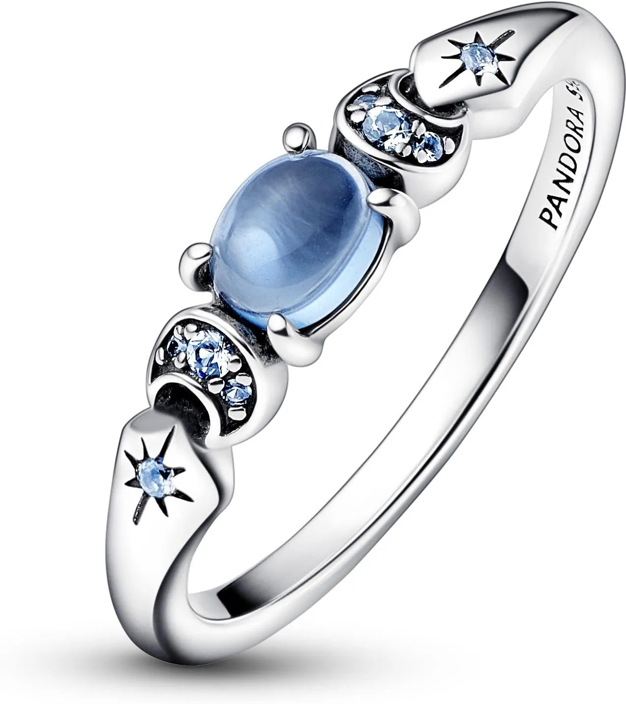 PANDORA Disney Anello con Aladin e Jasmine in argento Sterling con cristallo blu ghiaccio e cristallo blu chiaro di luna, 60 - immagine 2