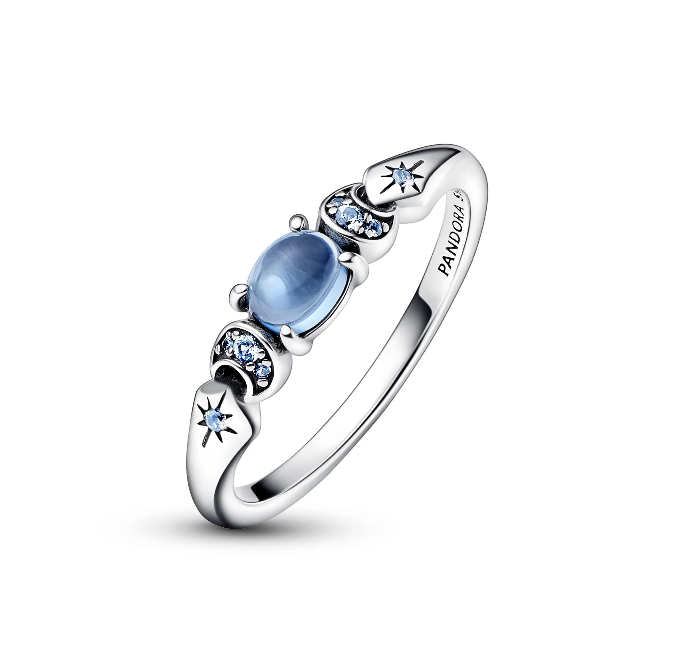 PANDORA Disney Anello con Aladin e Jasmine in argento Sterling con cristallo blu ghiaccio e cristallo blu chiaro di luna, 58 - immagine 3